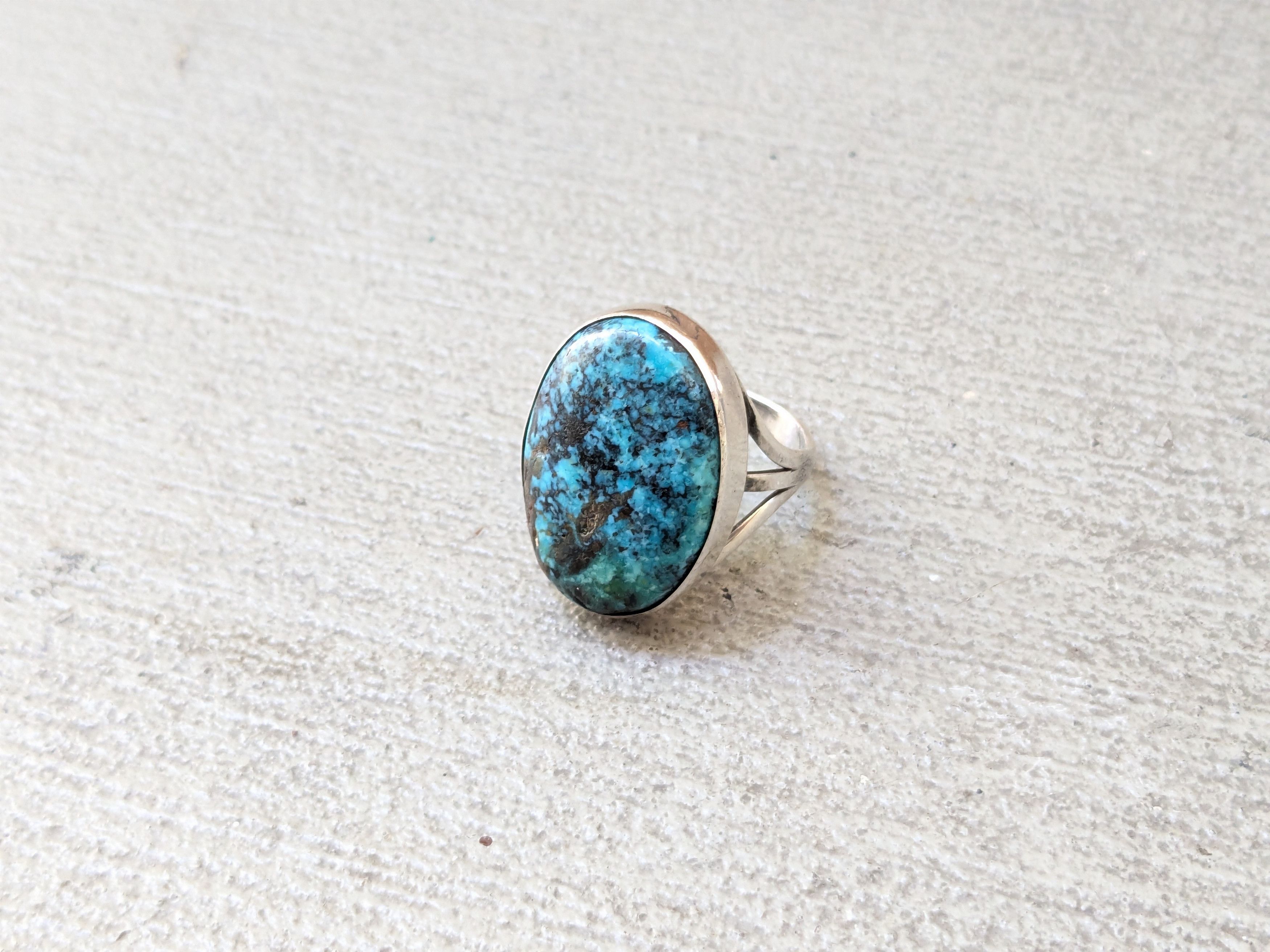 Jewelry Vintage Sterling Silver Ring Blue Chysocolla Americana Size ONE SIZE - 1 Thumbnail