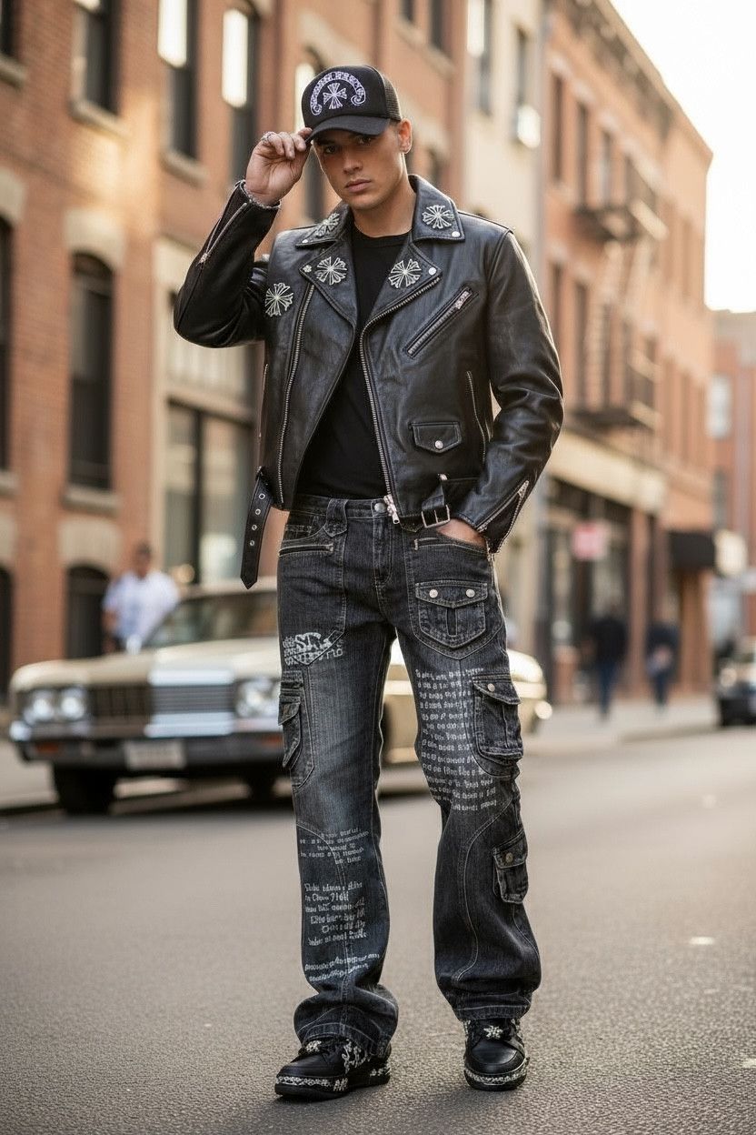 Fashion Victim 🔥EVOLUTION Retro Punk Poems Multipocket Flare Denim Jeans Size US 31 - 1 Thumbnail