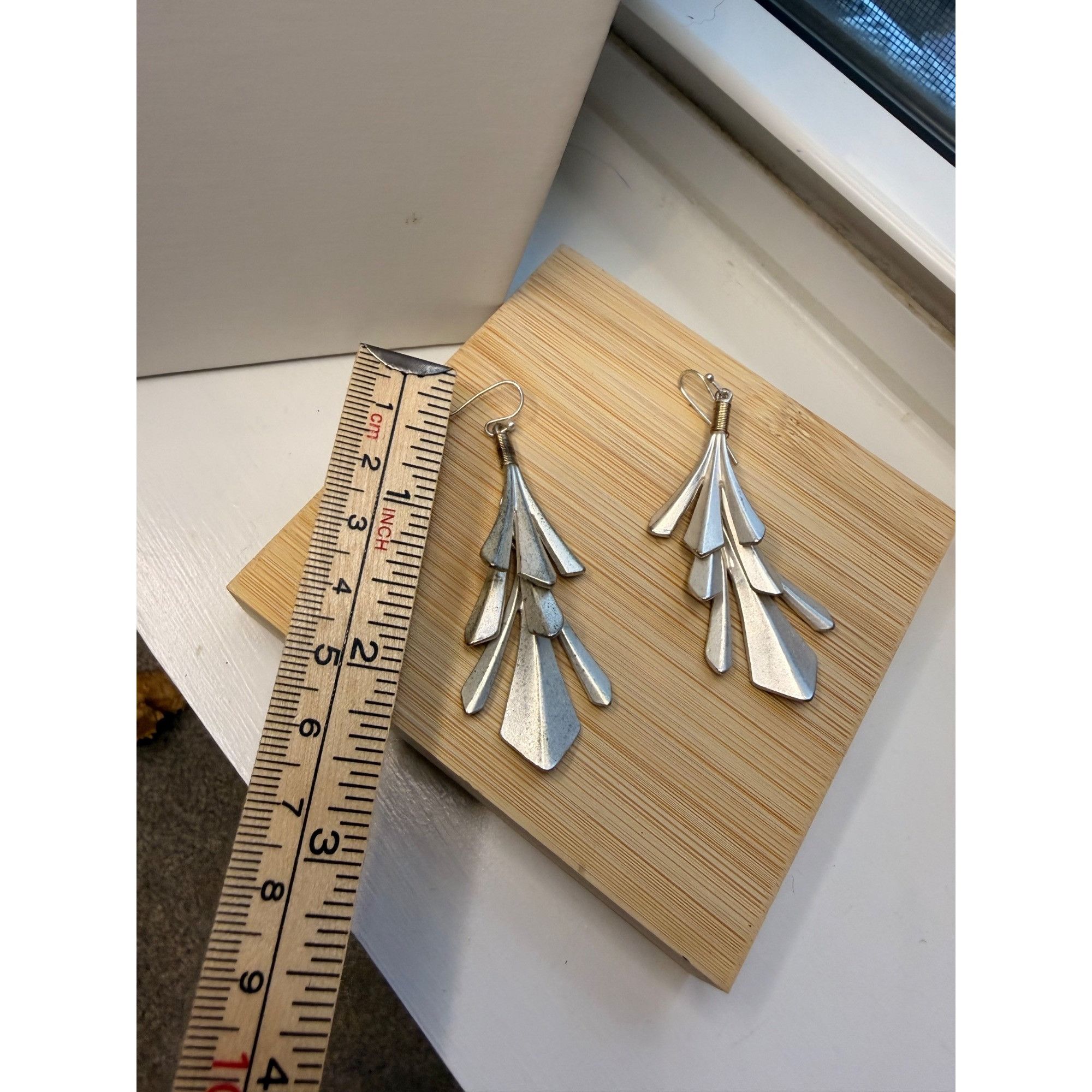 Other Silver-Tone Layered Drop Earrings With Geometric Design For Size ONE SIZE - 3 Thumbnail