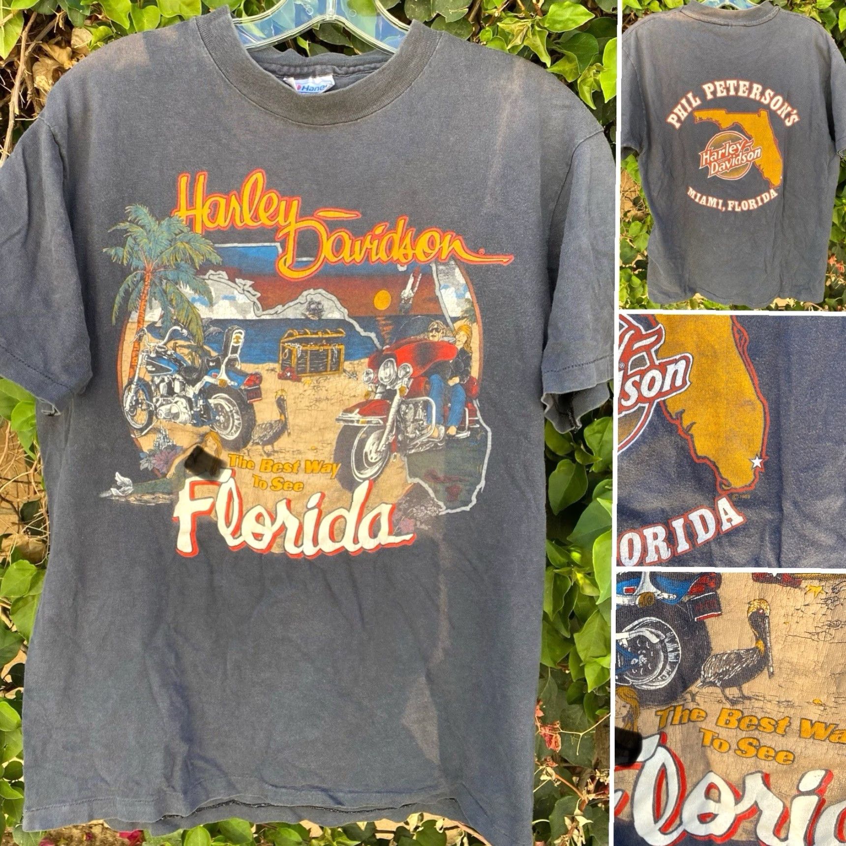 Harley Davidson VINTAGE Harley-Davidson The Best Way To See Florida T Shirt Mens L Gray Cotton 1980s Florida Biker Graphic Print Single Stitch Miami Size US L / EU 52-54 / 3 - 2 Thumbnail