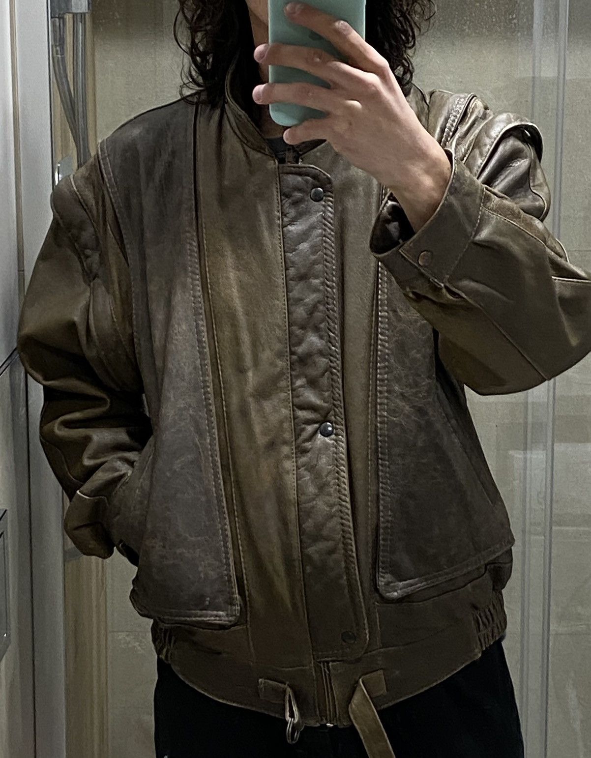 Vintage Washed Brown Retro 90s Genuine Real Leater Bomber Punk Rock Size US XL / EU 56 / 4 - 2 Thumbnail