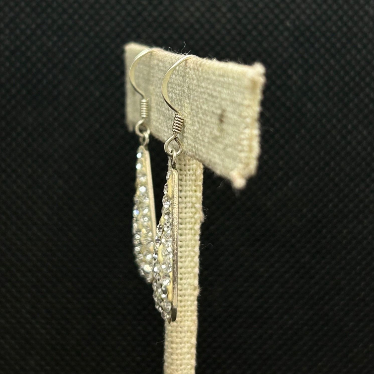 Vintage Sterling Silver 925 Crystal Inset White Dangle Drop Earrings Size ONE SIZE - 4 Thumbnail