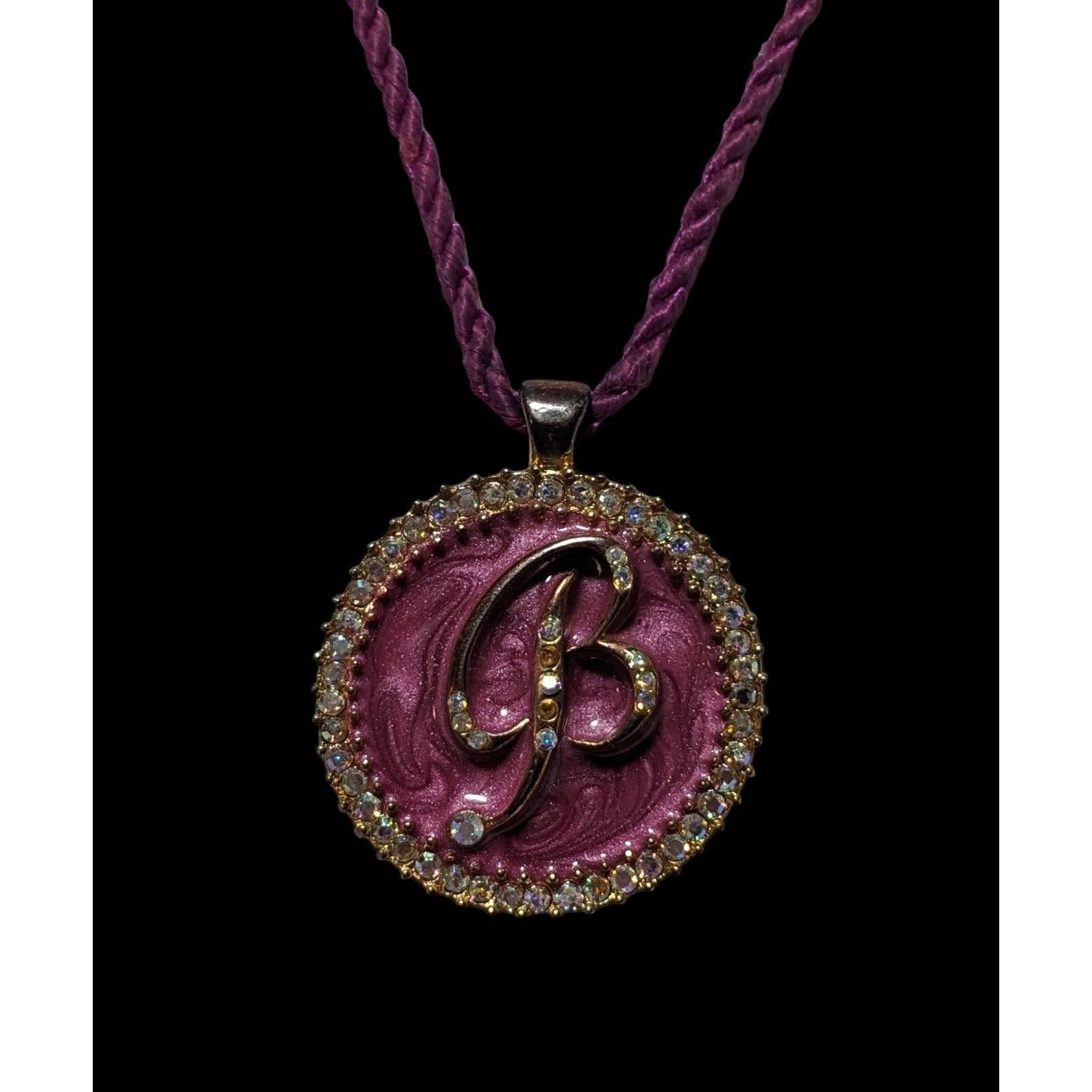 Other Purple Enamel Rhinestone B Medallion Necklace Size ONE SIZE - 2 Thumbnail