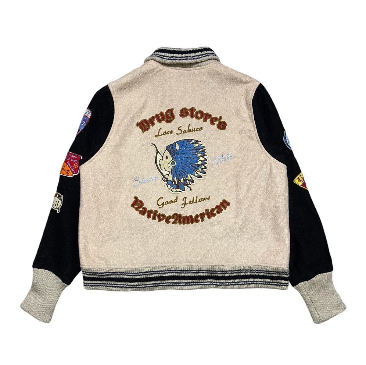 Japanese Brand Drug Store’s Native American Wools Varsity Jacket Size US L / EU 52-54 / 3 - 3 Thumbnail