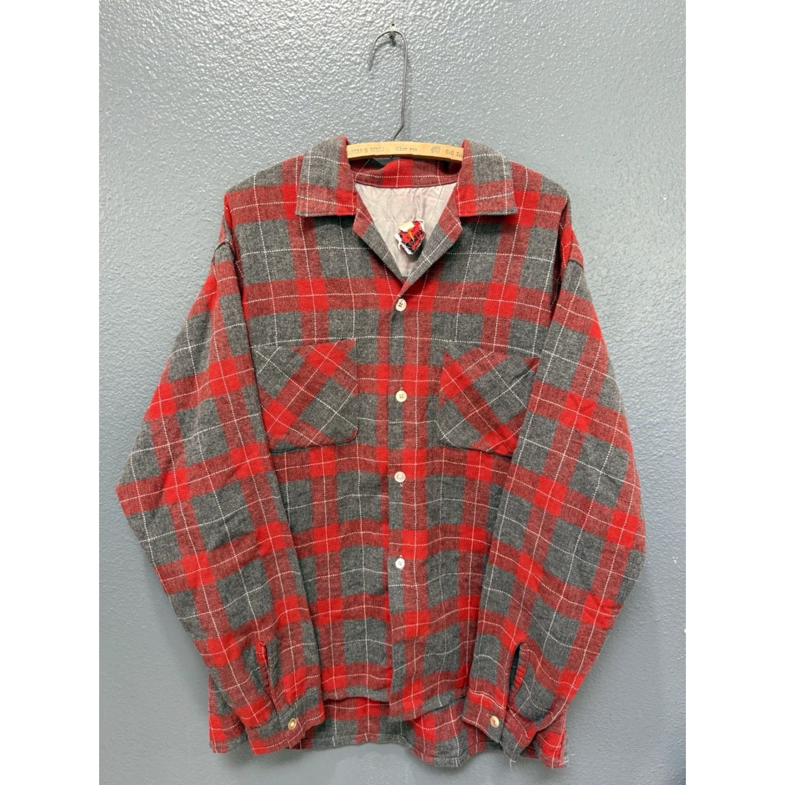 Vintage VINTAGE Brent Plaid Button-Up Wool Flannel Shirt L Red 60s Mens Tall Size US L / EU 52-54 / 3 - 4 Thumbnail