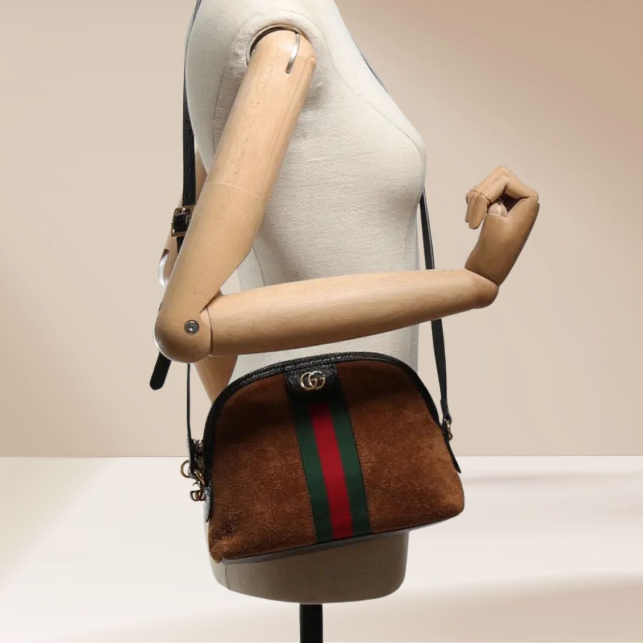Gucci Gucci Ophidia Small Shoulder Bag – Suede with Web Stripe Size ONE SIZE - 7 Thumbnail