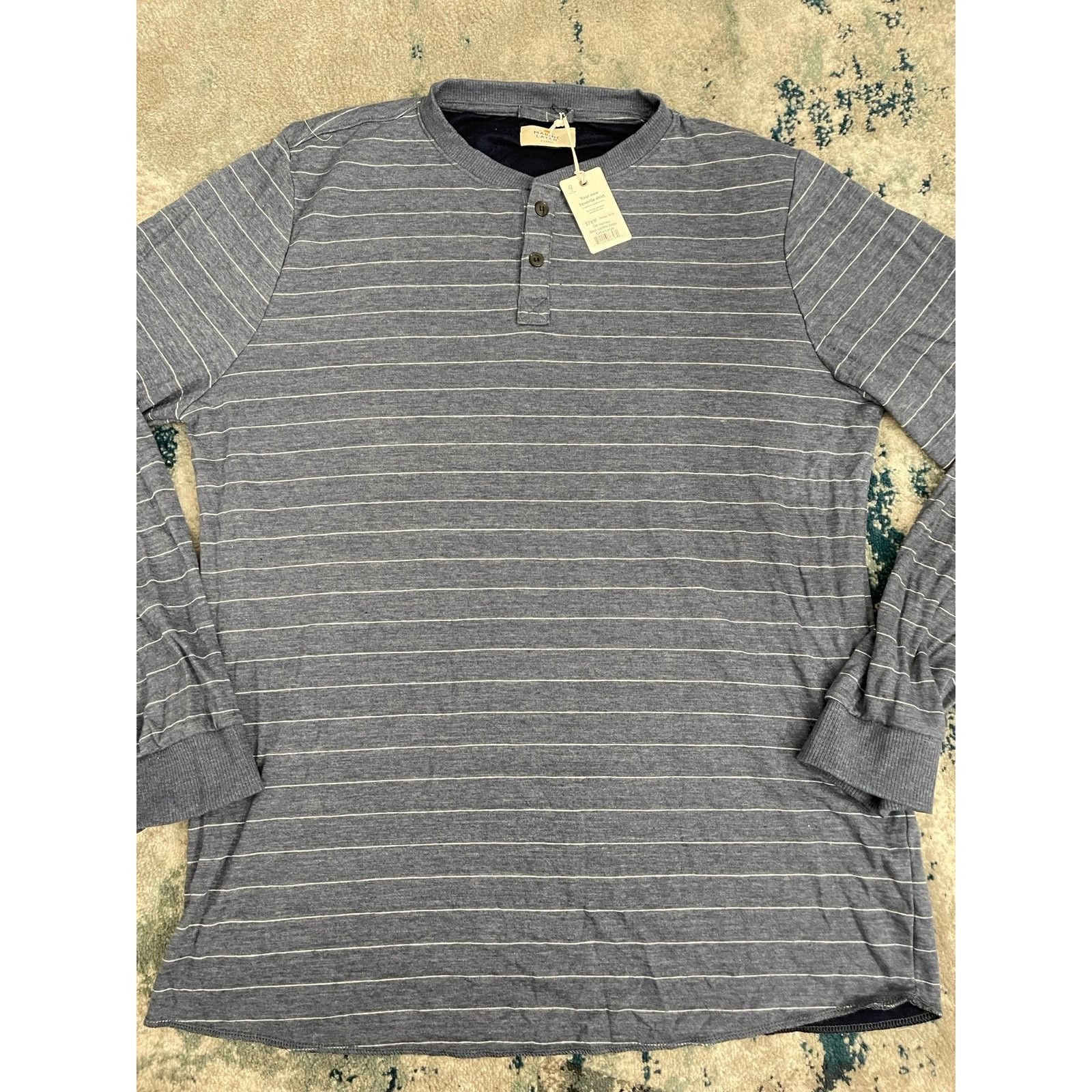 Marine Layer NEW MARINE LAYER DL HENLEY BLACK IRIS/WHT STRIPE LONG ...