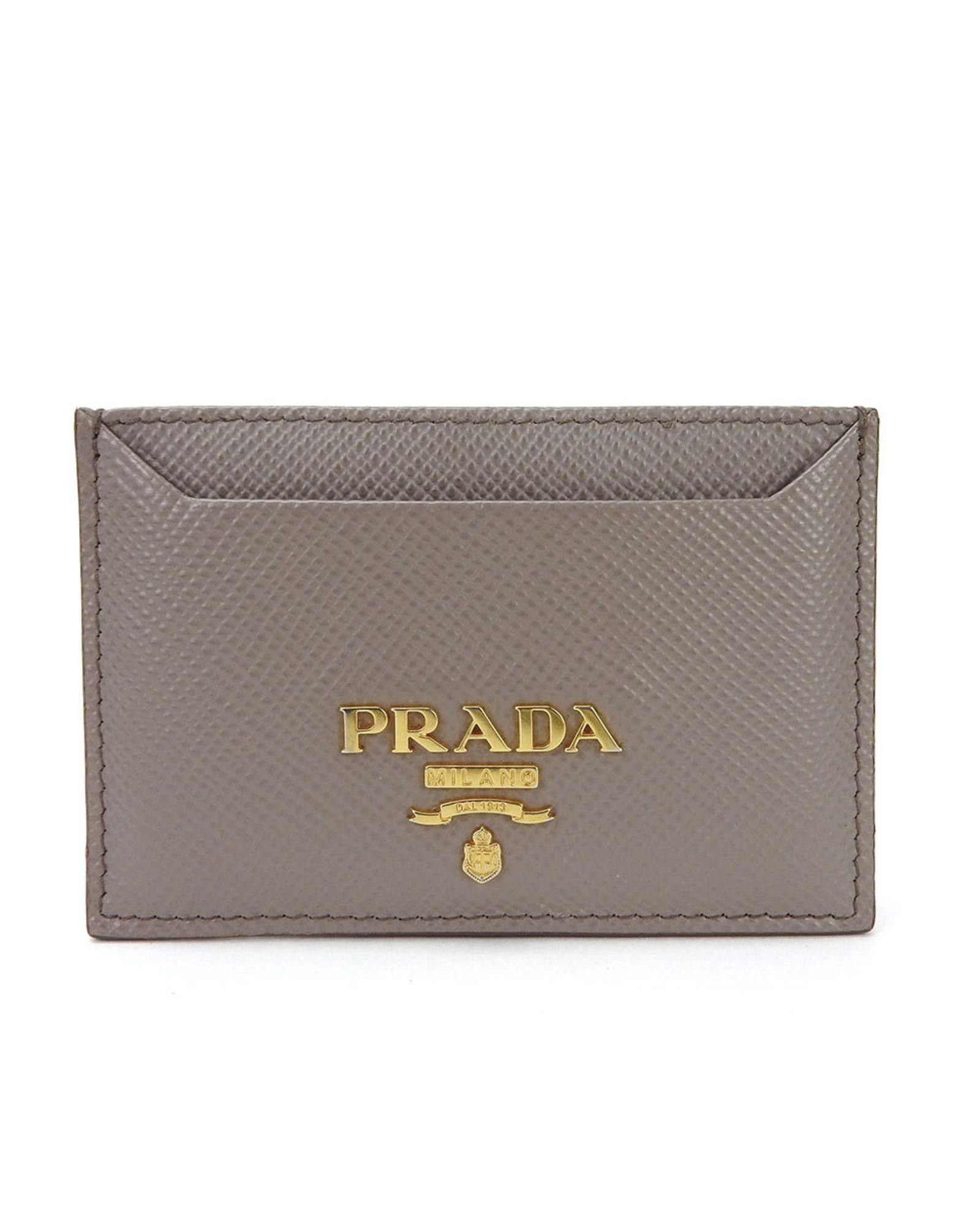 image of Elegant Beige Leather Card Holder By Prada, Women's