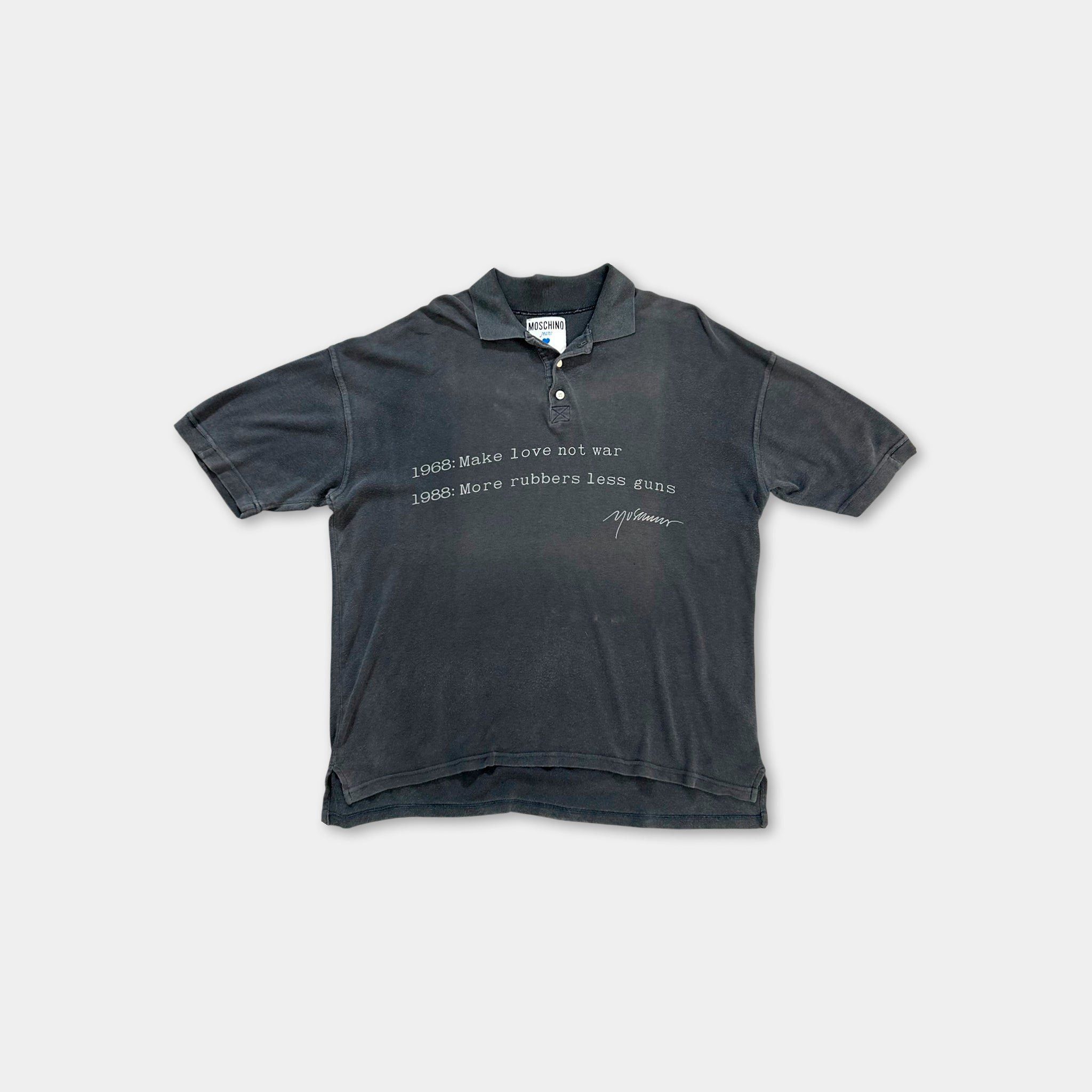 Moschino Moschino Vintage Grey Washed Graphic Polo Size US XL / EU 56 / 4 - 2 Thumbnail