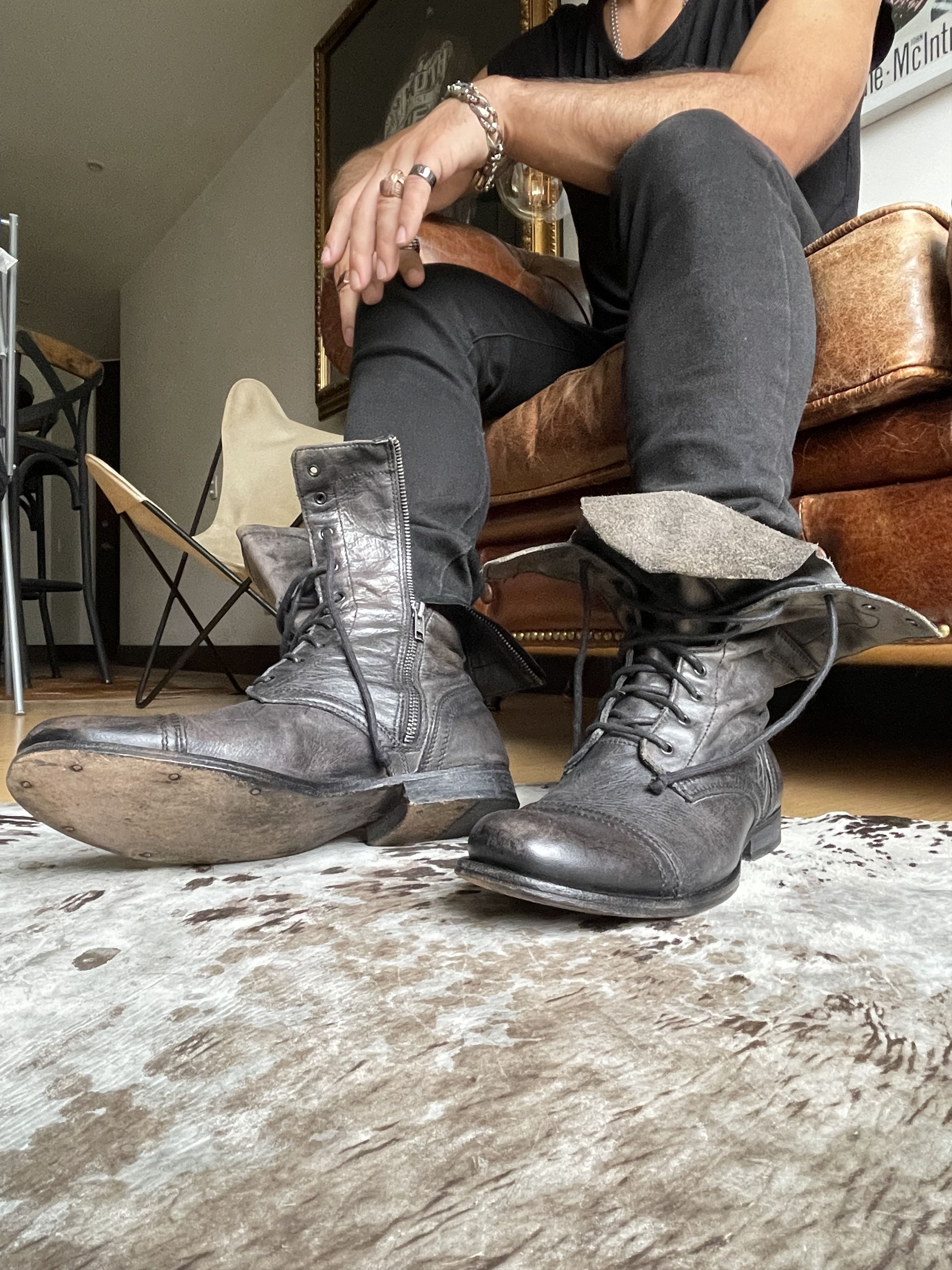 Allsaints All Saints Dark Gray Leather Boots Guidi Distressed Size US 10 / EU 43 - 1 Thumbnail