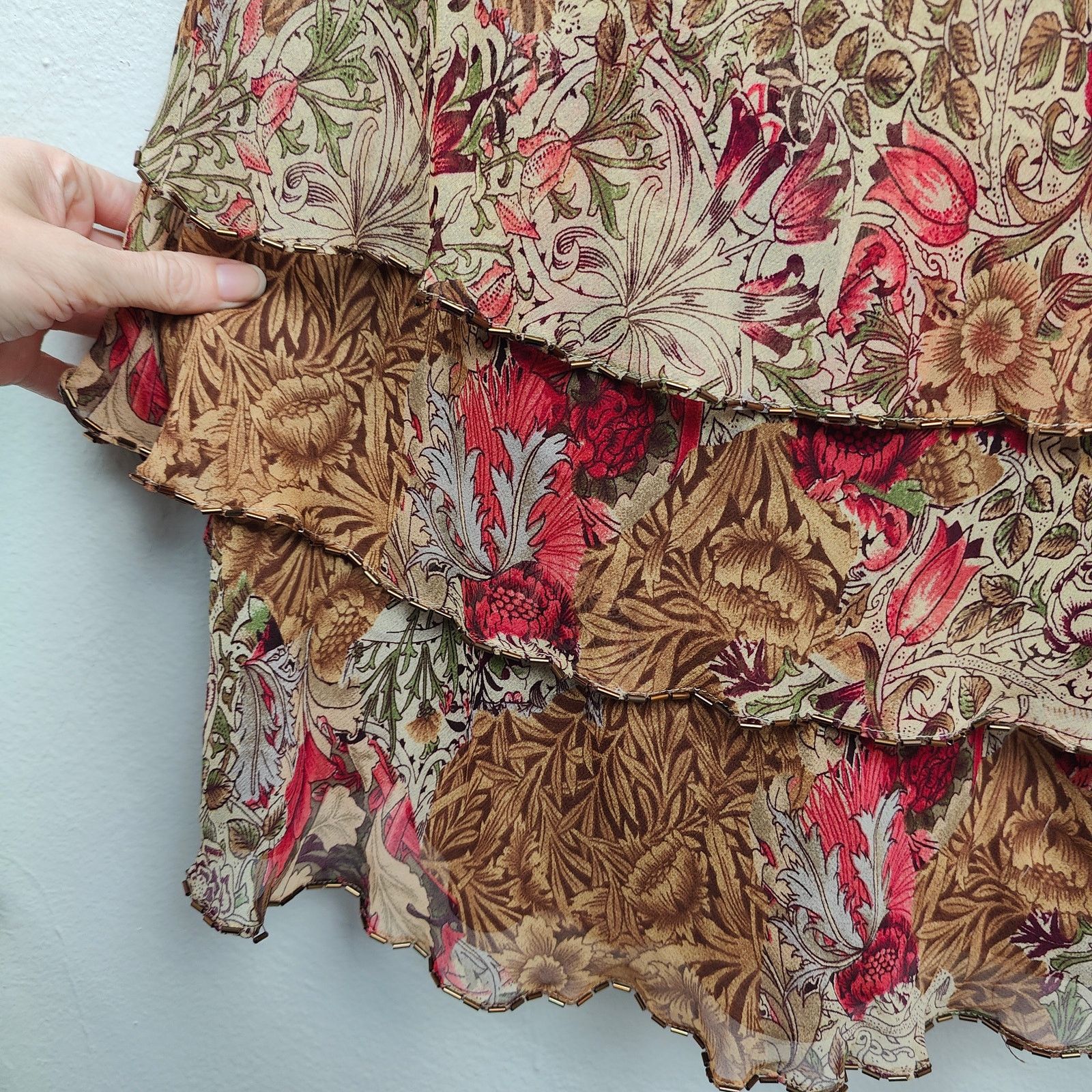 Other Vintage Y2K Silk Tiered Midi Dress Womens 10 Brown Floral Size L / US 10 / IT 46 - 7 Thumbnail