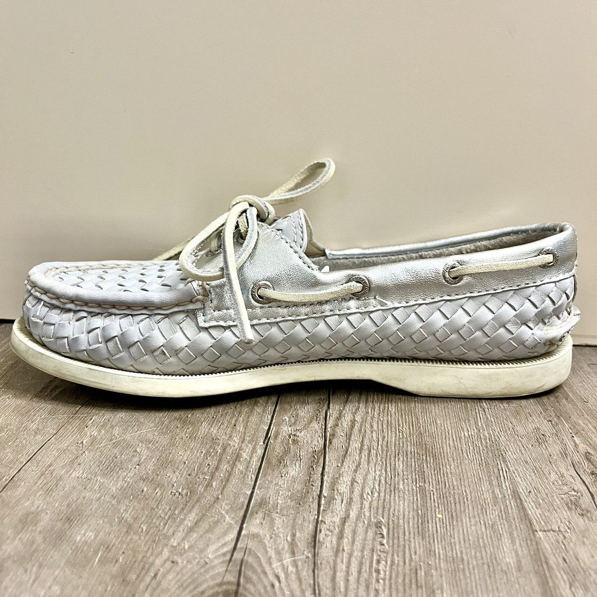 Sperry Sperry Top Slider Gray & Metallic Silver Woven Boat Shoes Size US 6.5 / IT 36.5 - 3 Thumbnail