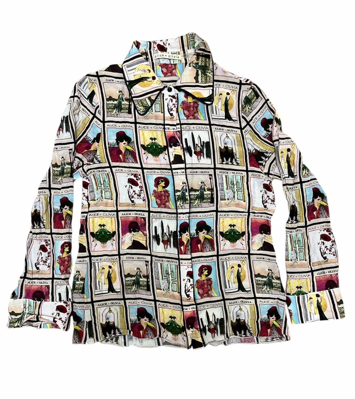Alice + Olivia Alice + Olivia Fullprint Monogram Button Blouse Size S / US 4 / IT 40 - 1 Thumbnail