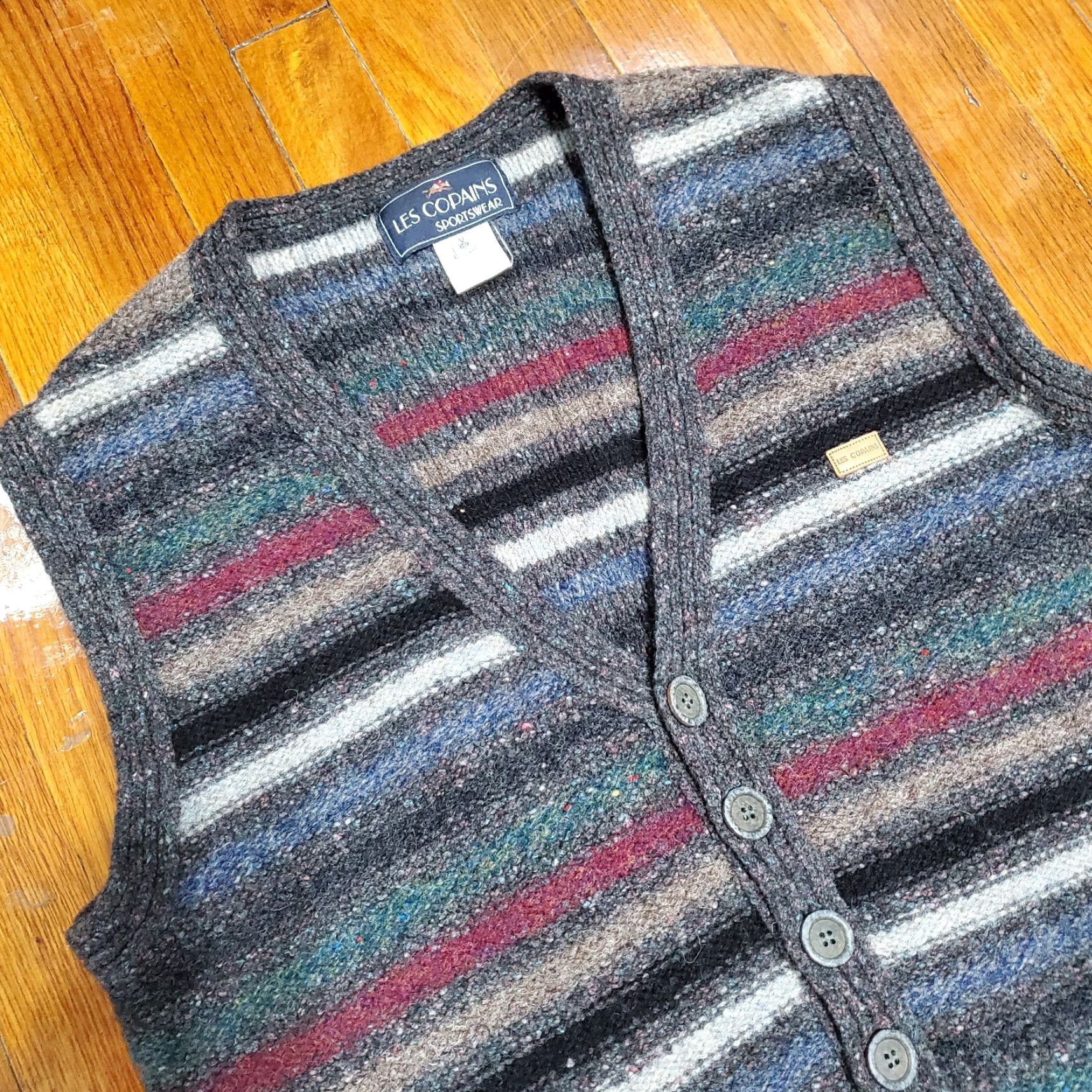 Les Copains VTG Les Copains Sportswear Striped Oversized Wool Silk Cardigan Vest XL Multicolor 1980s Rare Mens Womens? Size XL / US 12-14 / IT 48-50 - 3 Thumbnail