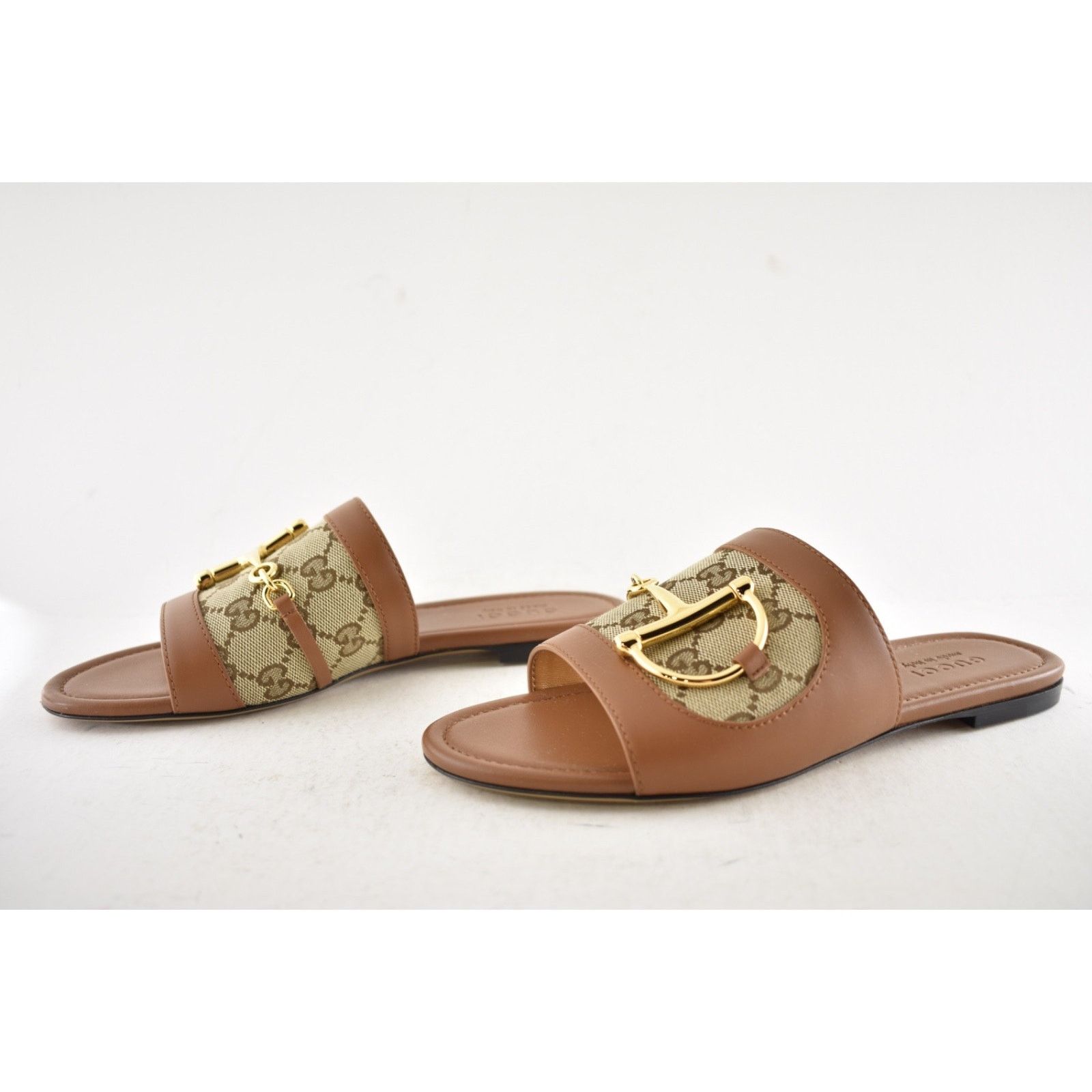 Gucci Gucci Alfa Gold Horsebit Brown GG Canvas Mule Sandal 37.5 Size US 7.5 / IT 37.5 - 13 Thumbnail
