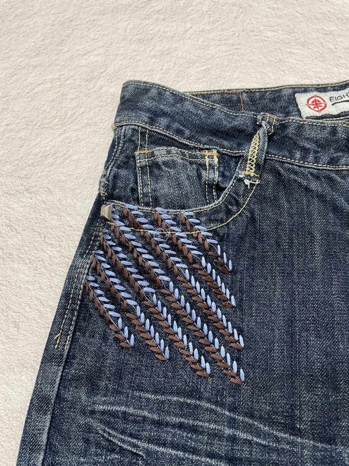 Japanese Brand 2000s Japan Raw Denim Y2K Faded Tribal Pocket Number Nine Size US 29 - 5 Thumbnail