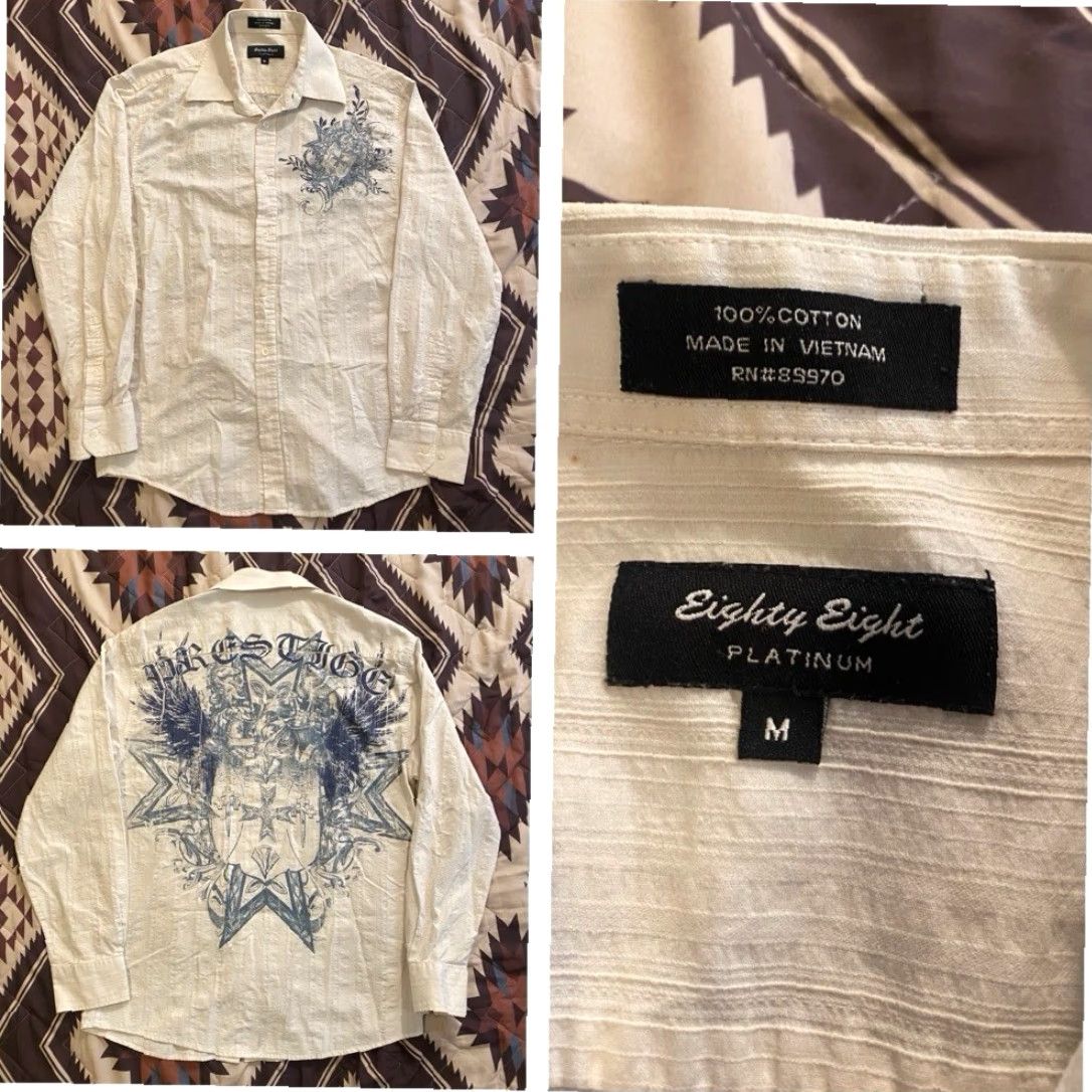 Affliction VINTAGE Eighty Eight Platinum Button Up Shirt Tribal Affliction Style Medium Men White Cotton Graphic Print Short Description Not Included Size US M / EU 48-50 / 2 - 2 Thumbnail