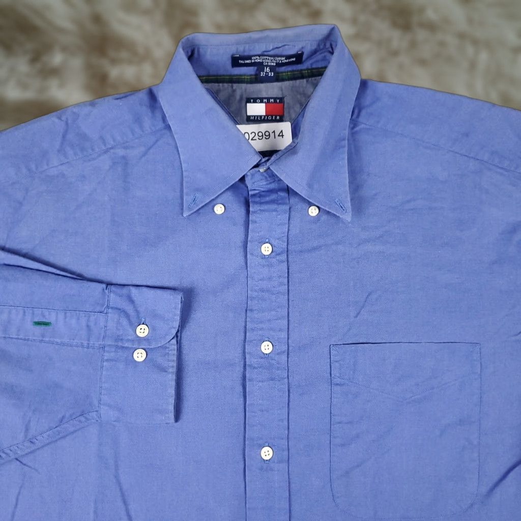 Tommy Hilfiger Tommy Hilfiger Shirt Mens 16 Blue Dress Shirt Long Sleeve Button Up Collar 100% Cotton Classic American Preppy 90s? Size 42R - 1 Thumbnail
