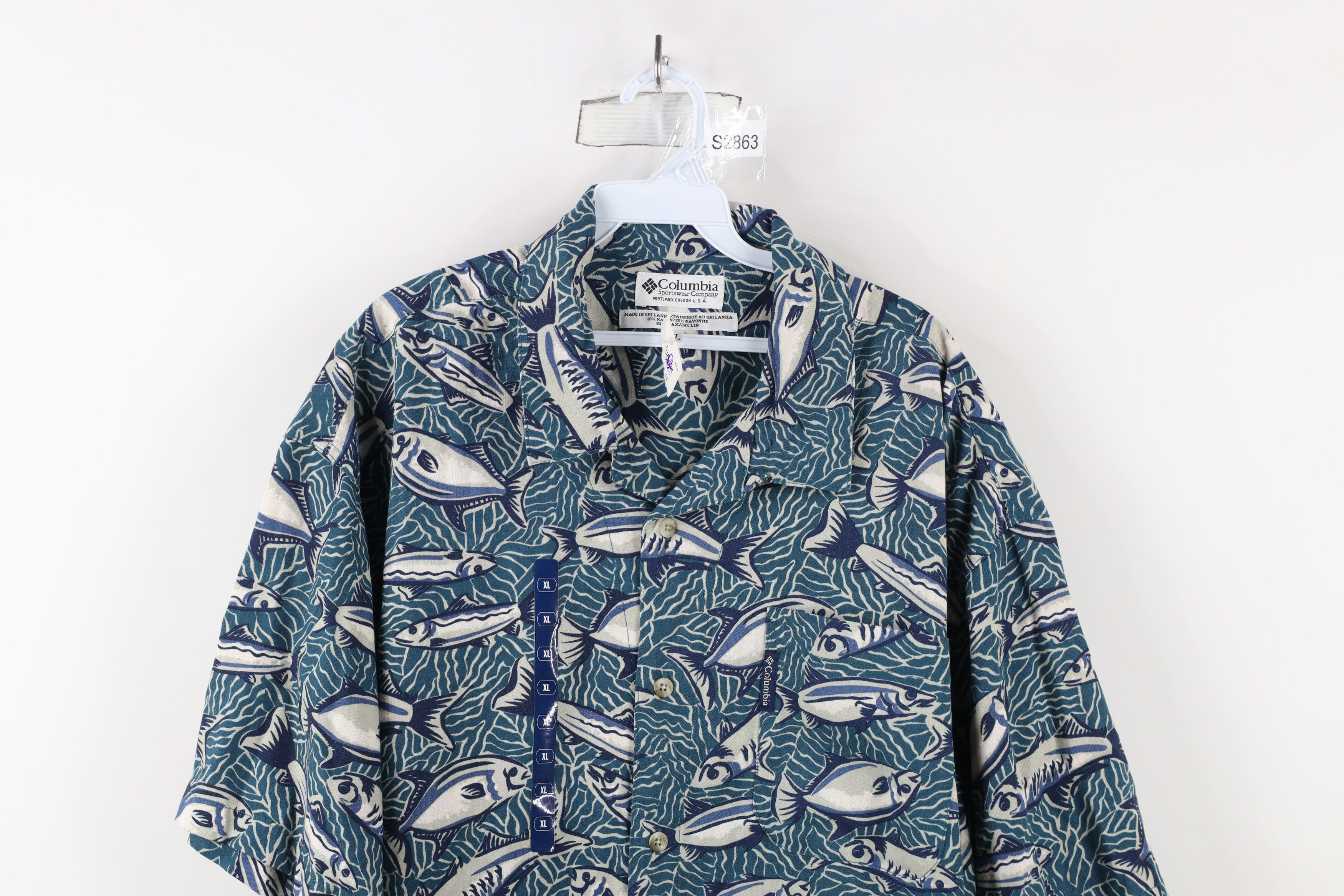 Columbia × Vintage Deadstock Vintage 90s Columbia Print Flax Linen Button Shirt Size US XL / EU 56 / 4 - 2 Thumbnail