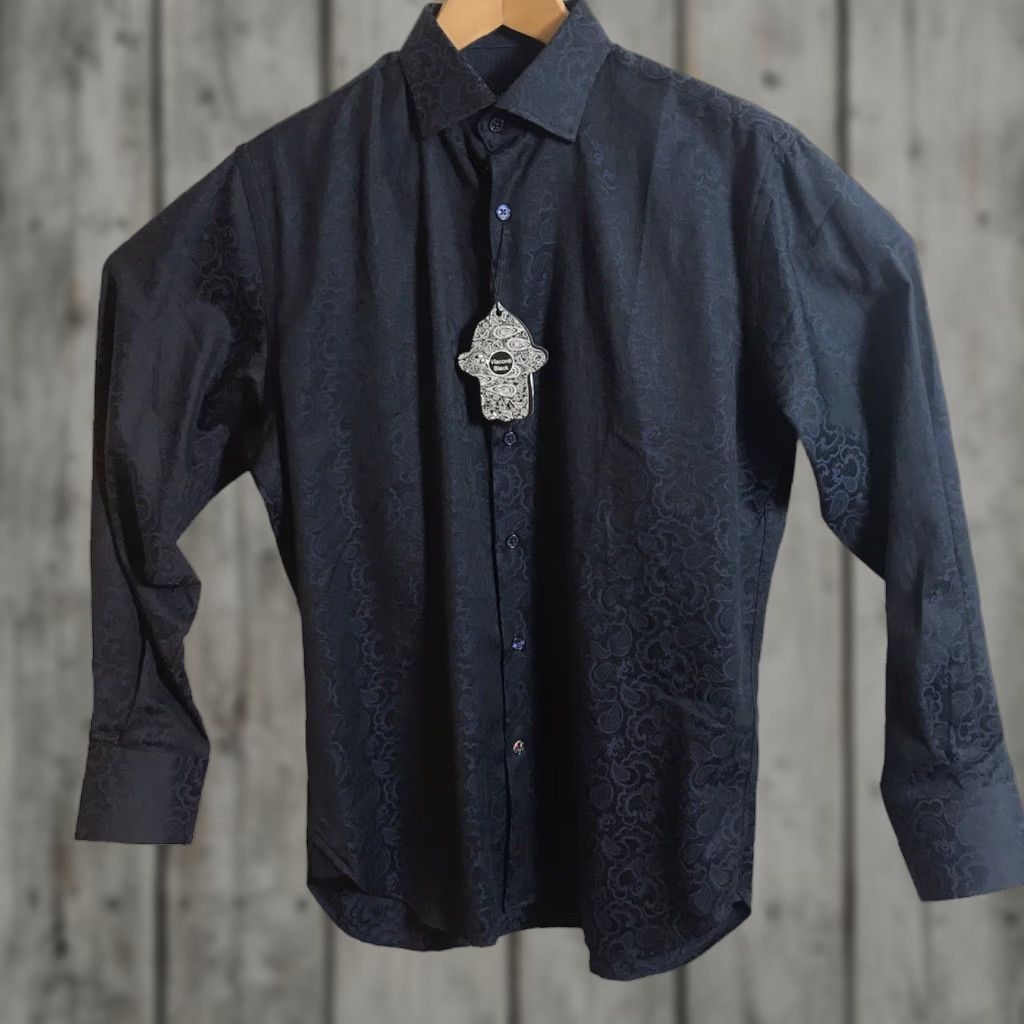 Luchiano Visconti VISCONTI BLACK Shirt Mens Small Navy Black Paisley Long Sleeve Button Size US S / EU 44-46 / 1 - 1 Thumbnail