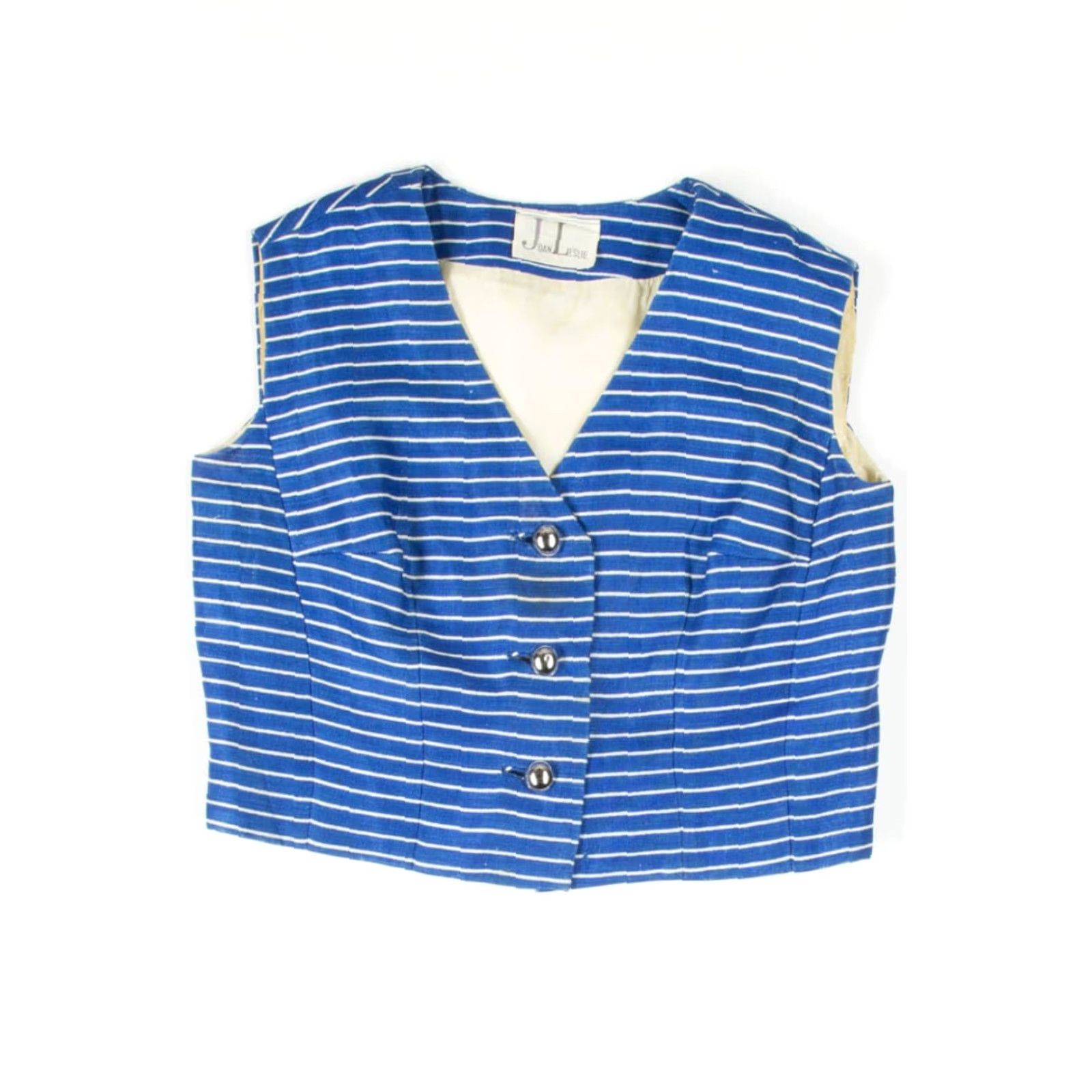 Vintage VINTAGE Joan Leslie Blue Striped Crop Vest Sleeveless Button Down Medium Shirt Womens Size US M / EU 48-50 / 2 - 2 Thumbnail
