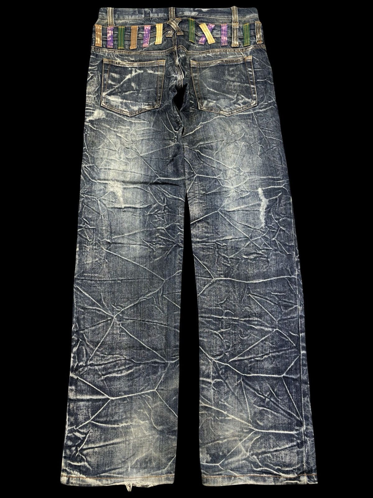 Japanese Brand 💥Double Waist💥Nylaus Thunder Fades Distressed Denim F983 Size US 31 - 2 Thumbnail