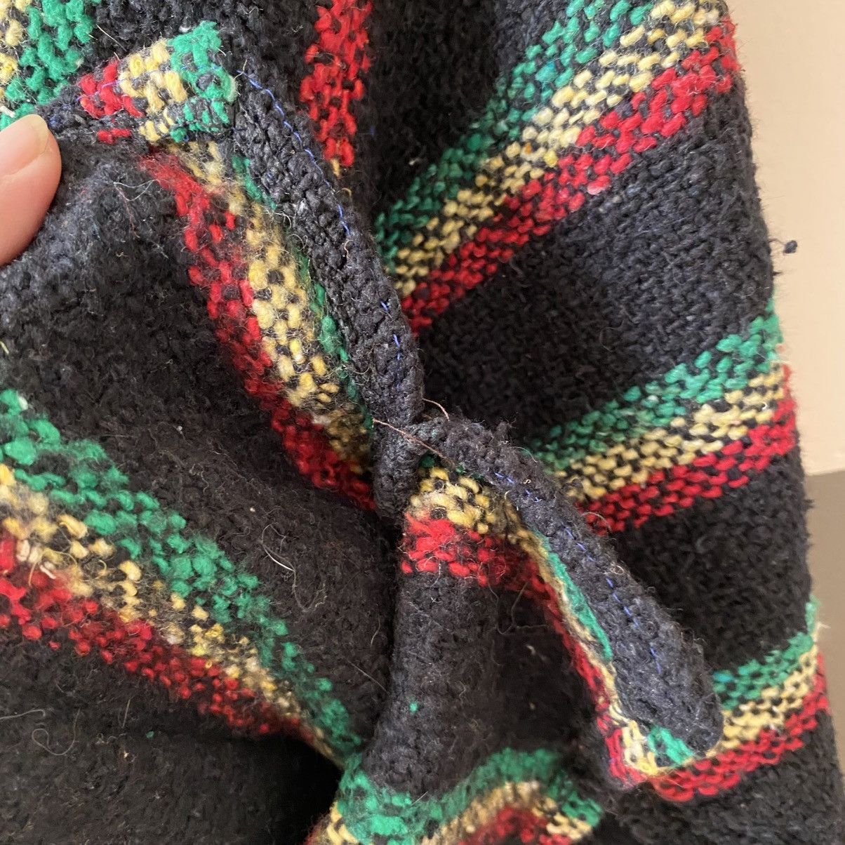 Vintage Black Baja Hoodie with Red, Green & Yellow Stripes Size US XL / EU 56 / 4 - 10 Thumbnail