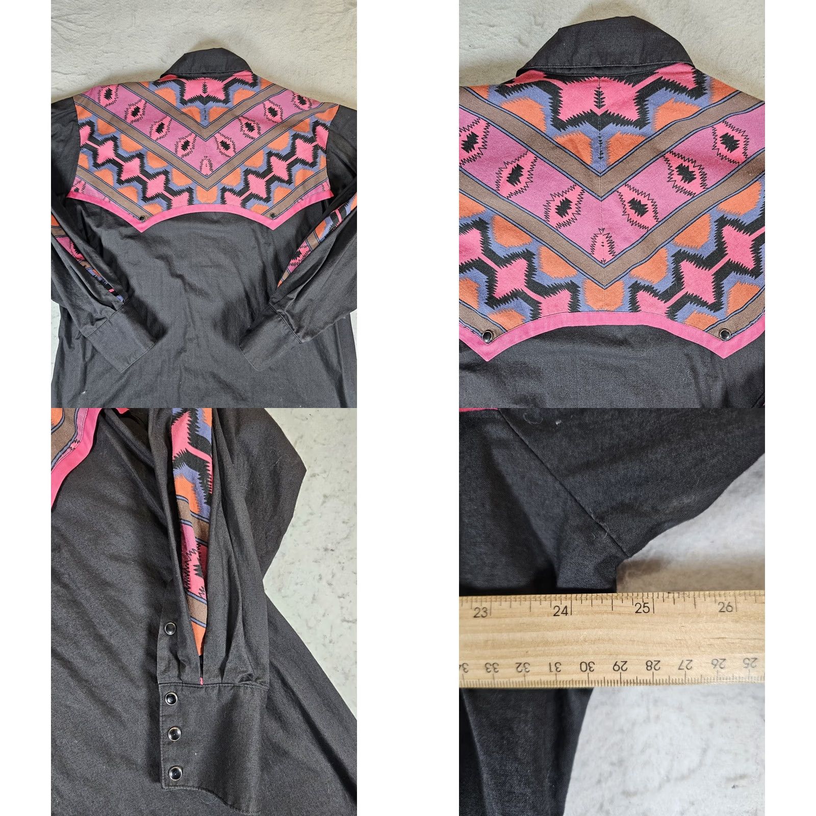 Vintage VINTAGE Trisha DeHall Black & Aztec Pearl Snap Cowboy Western Shirt Lg Mens Size Large Black Rockabilly 1980s Cowboy Western Shirt Size US L / EU 52-54 / 3 - 8 Thumbnail