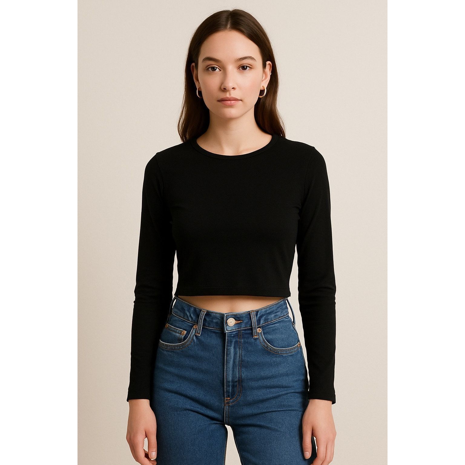 H&M Minimalist Y2K Streetwear Black Long Sleeve Crop Top H&M M Size M / US 6-8 / IT 42-44 - 1 Thumbnail