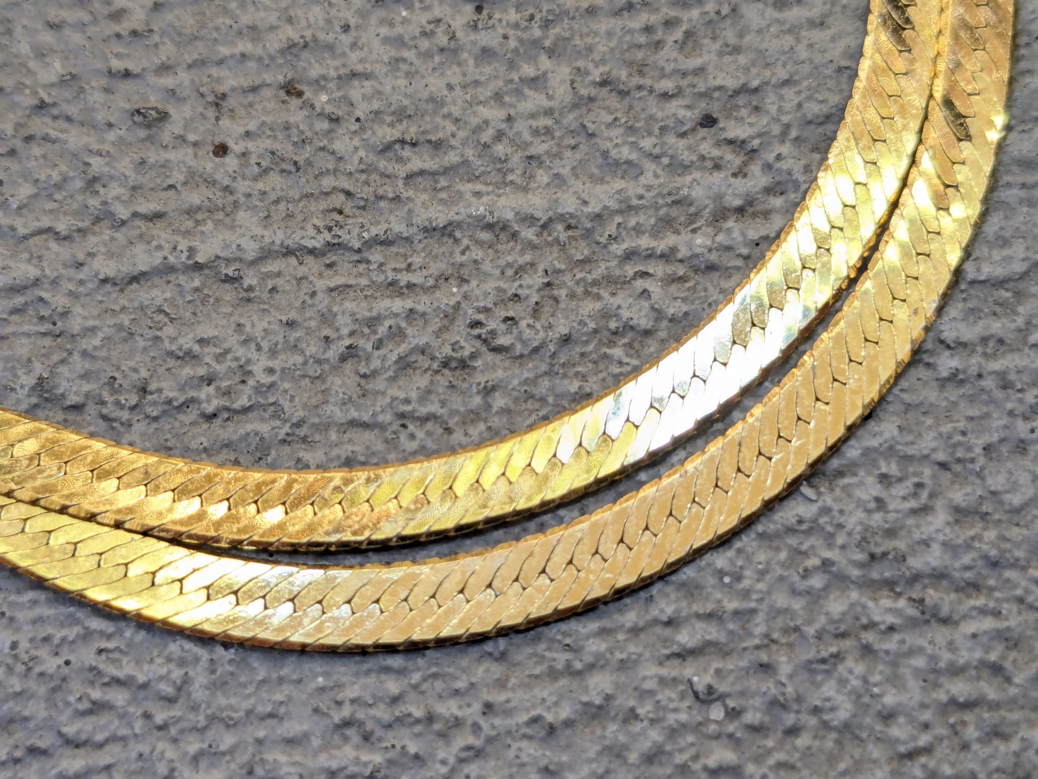 Sterling Silver Vintage Sterling Silver Necklace Herringbone Vermeil 24" Size ONE SIZE - 3 Thumbnail