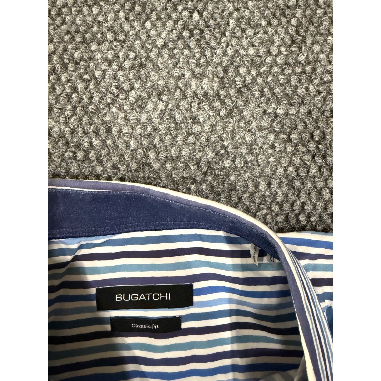 BUGATCHI BUGATCHI Button-Up Shirt Mens XL Blue White Striped Long Sleeve Classic Fit Dress Shirt Size 46R - 4 Thumbnail