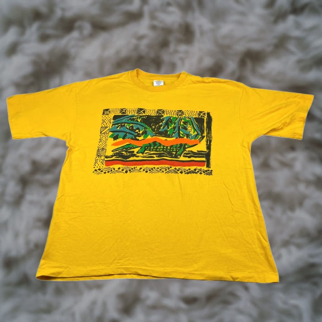 Gap VINTAGE Gap Men’s T-Shirt Abstract Art Single Stitch Cotton Yellow Large XL USA Regular Short Sleeve Mens Size US L / EU 52-54 / 3 - 1 Thumbnail