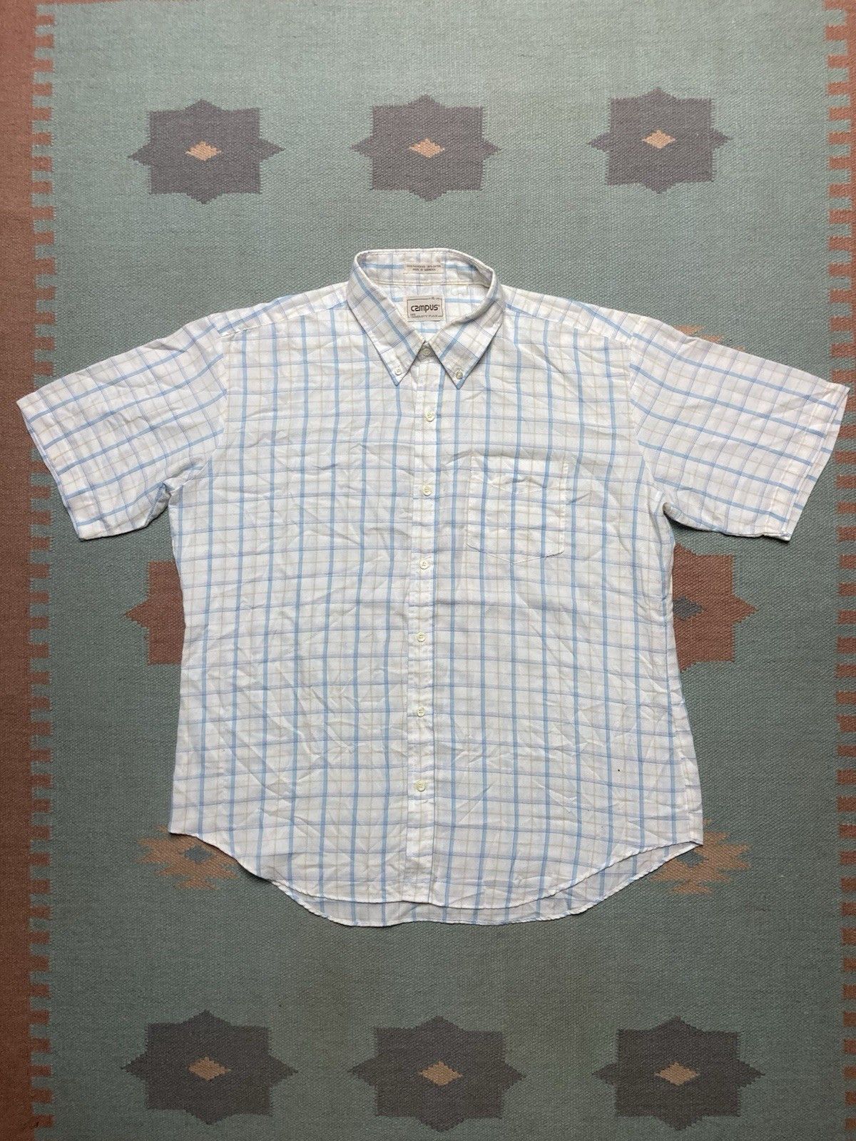Vintage Vtg 80s button shirt Campus plaid poly cotton lightweight XL Size US XL / EU 56 / 4 - 1 Thumbnail