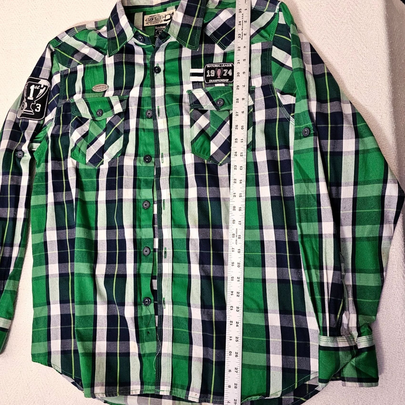 Vintage Raw Blue Mens Button-Up Shirt Plaid Green Long Sleeve Size L Regular Collar-Down Vintage No (Note: Vintage: No) Size US L / EU 52-54 / 3 - 5 Thumbnail