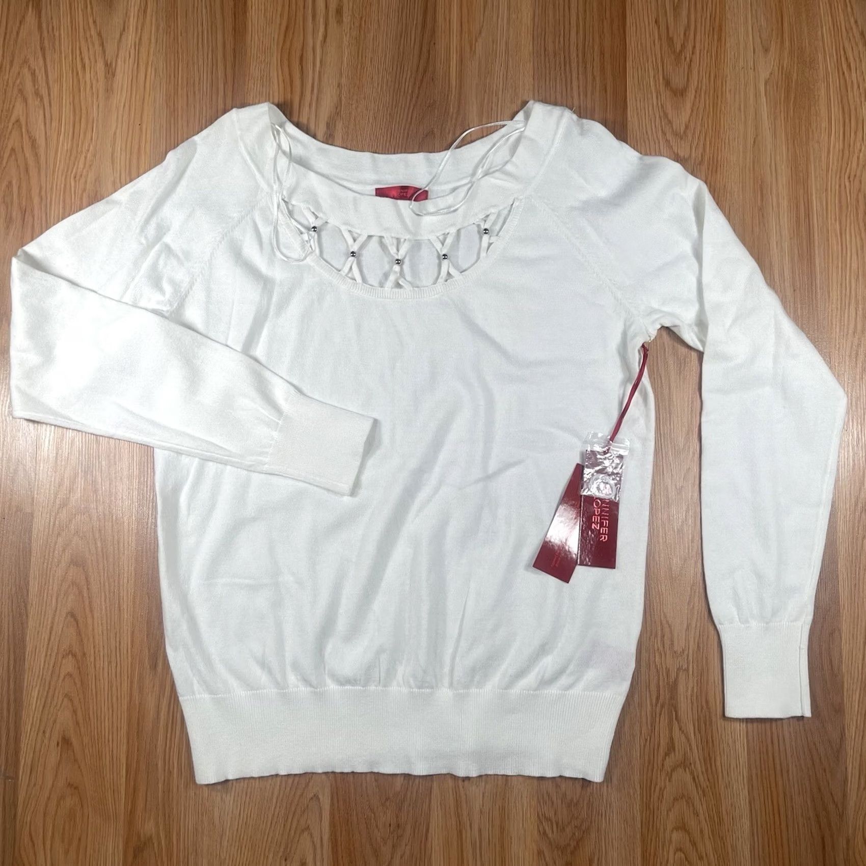 Vintage Jennifer Lopez Knit Sweater Womens XL White Cut Out Round Neck NWT Size XL / US 12-14 / IT 48-50 - 2 Thumbnail