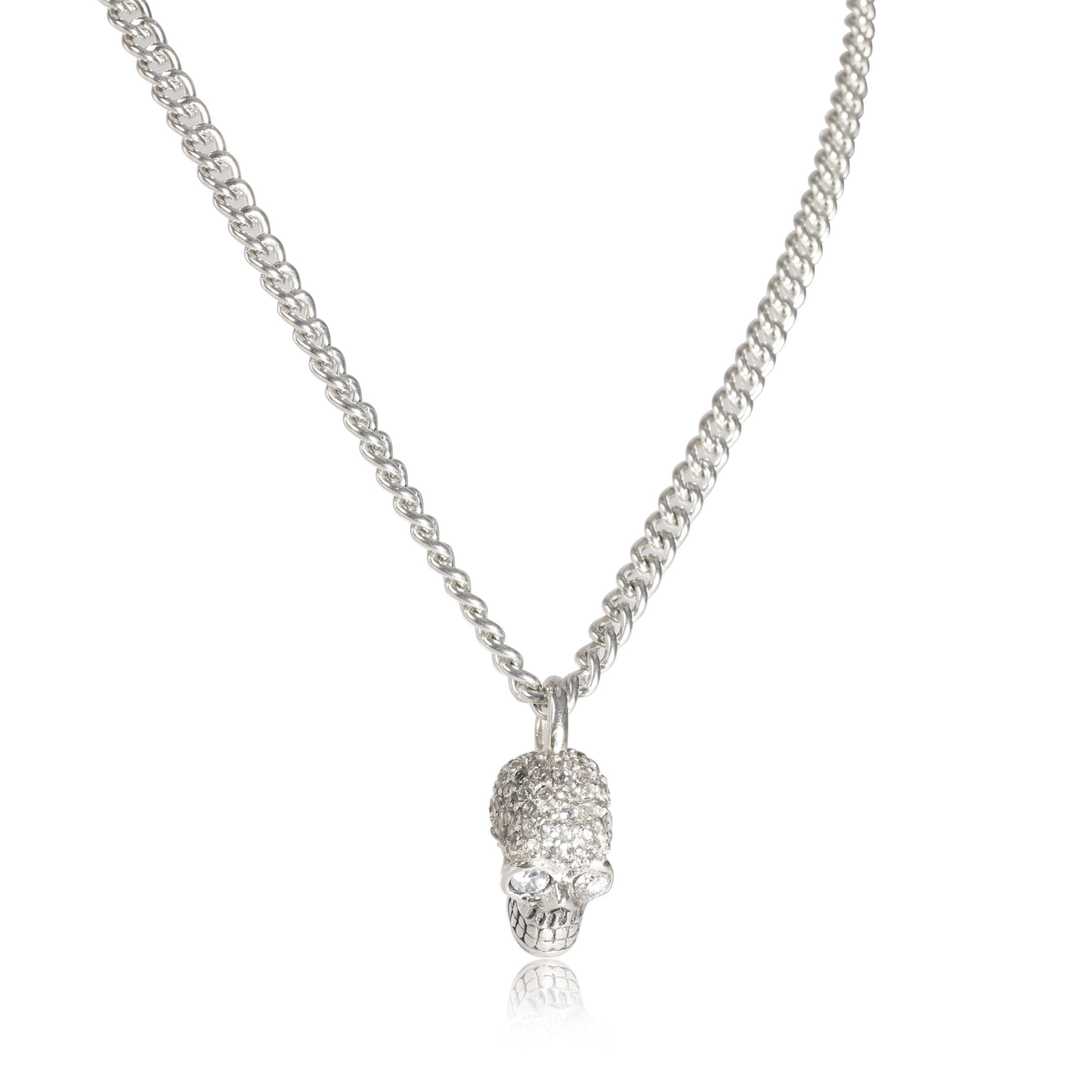 image of King Baby White Cubic Zirconia Large Skull Pendant In Sterling Silver, Women's