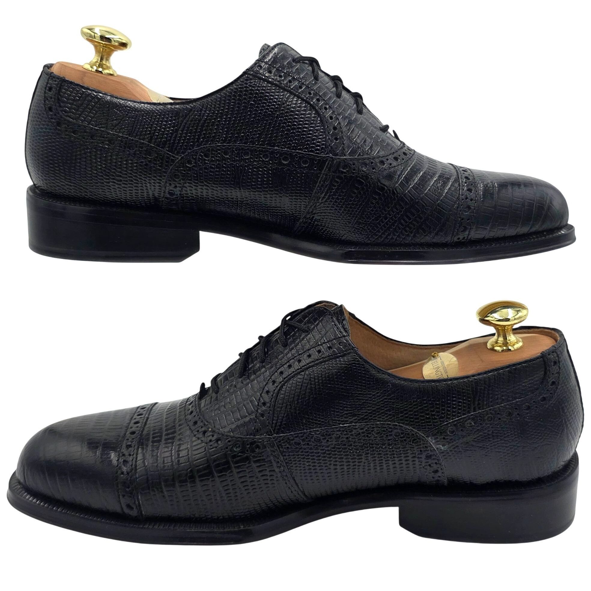 Giorgio Brutini NEW Giorgio Brutini Black Lizard Print Leather Cap-toe Oxfor Size US 8 / EU 41 - 5 Thumbnail