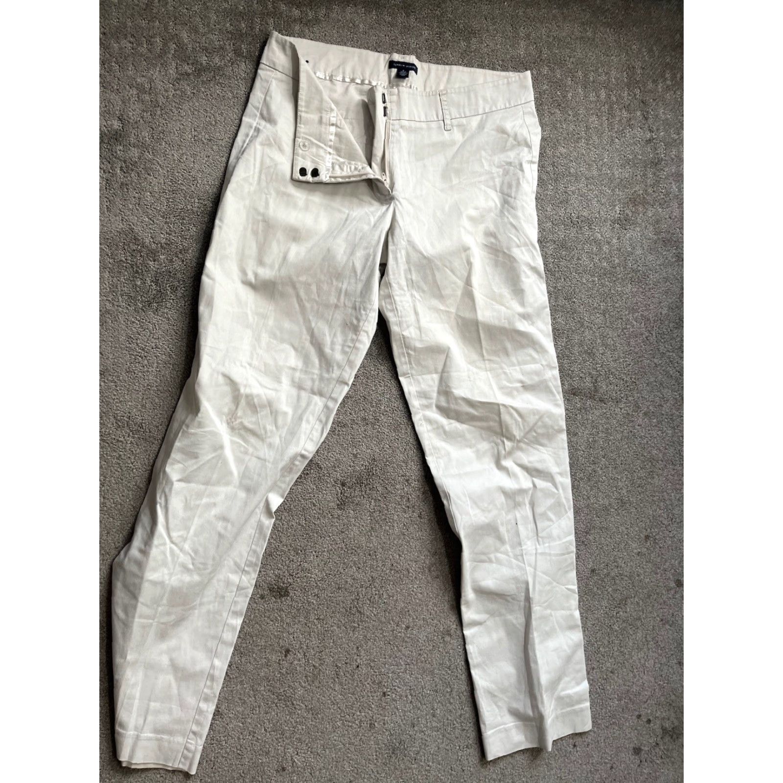 Tommy Hilfiger TOMMY HILFIGER White 8 Chino Pants Women Regular Flat Front Ankle Zip Pockets Cotton Blend Twill Nautical Image: 26 in Inseam VINTAGE? No. Size 30" / US 8 / IT 44 - 2 Thumbnail