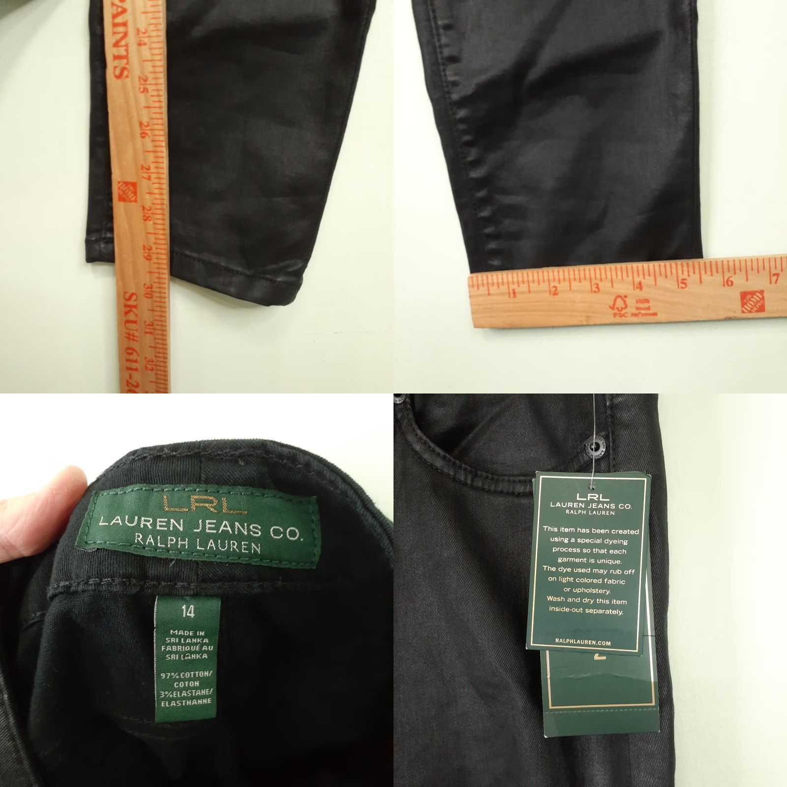 Ralph Lauren Lauren Ralph Lauren Black Label Shiny Lightweight Denim Pants Womens 34x30 Slim Tapered Inseam 30 Black Size 24" / US 00 / IT 34 - 8 Thumbnail
