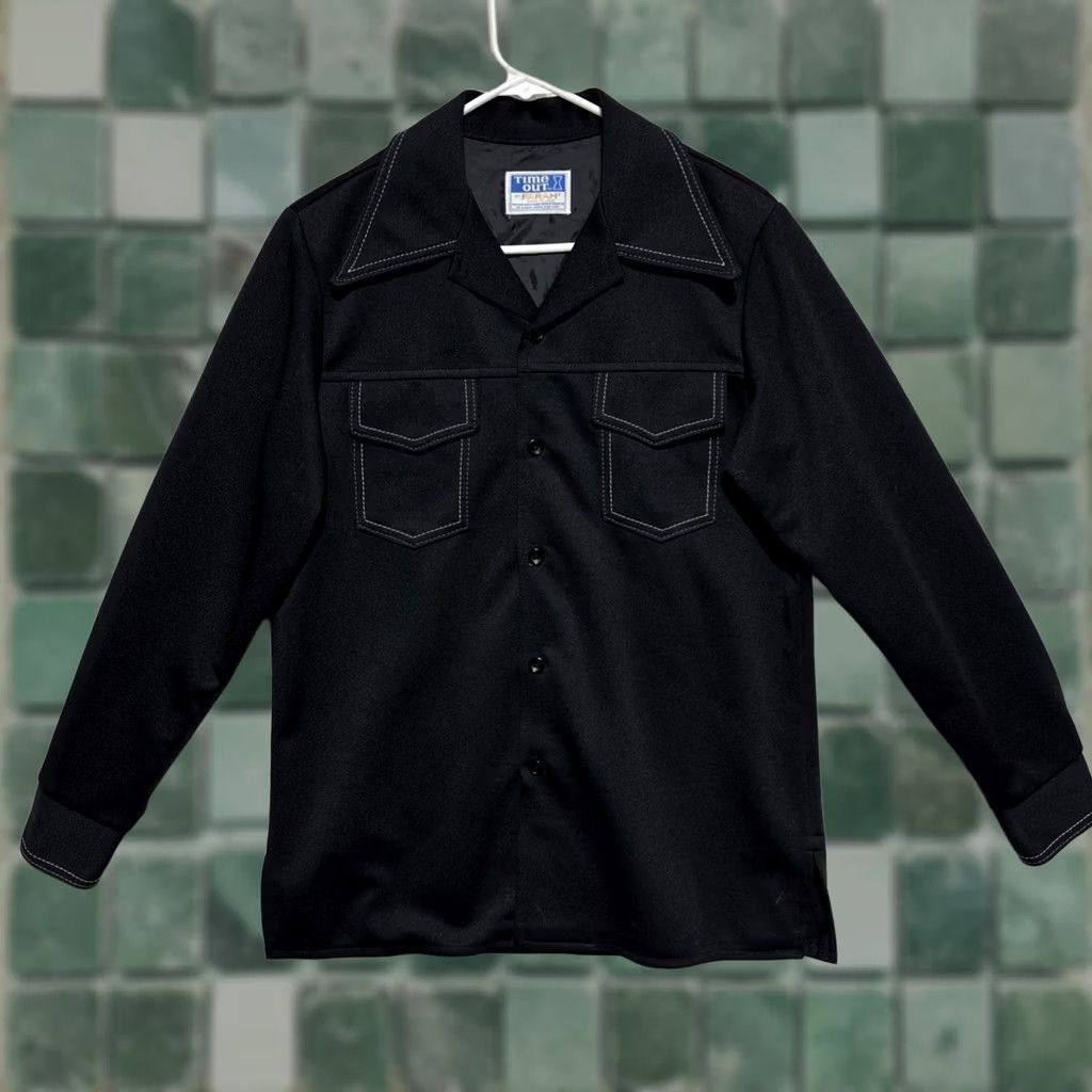 Farah VINTAGE Farah Time Out Shirt Mens Black 70s 1965-1976 Button-Front Polyester Long Sleeve M/L Diso Look Overall Size US M / EU 48-50 / 2 - 1 Thumbnail