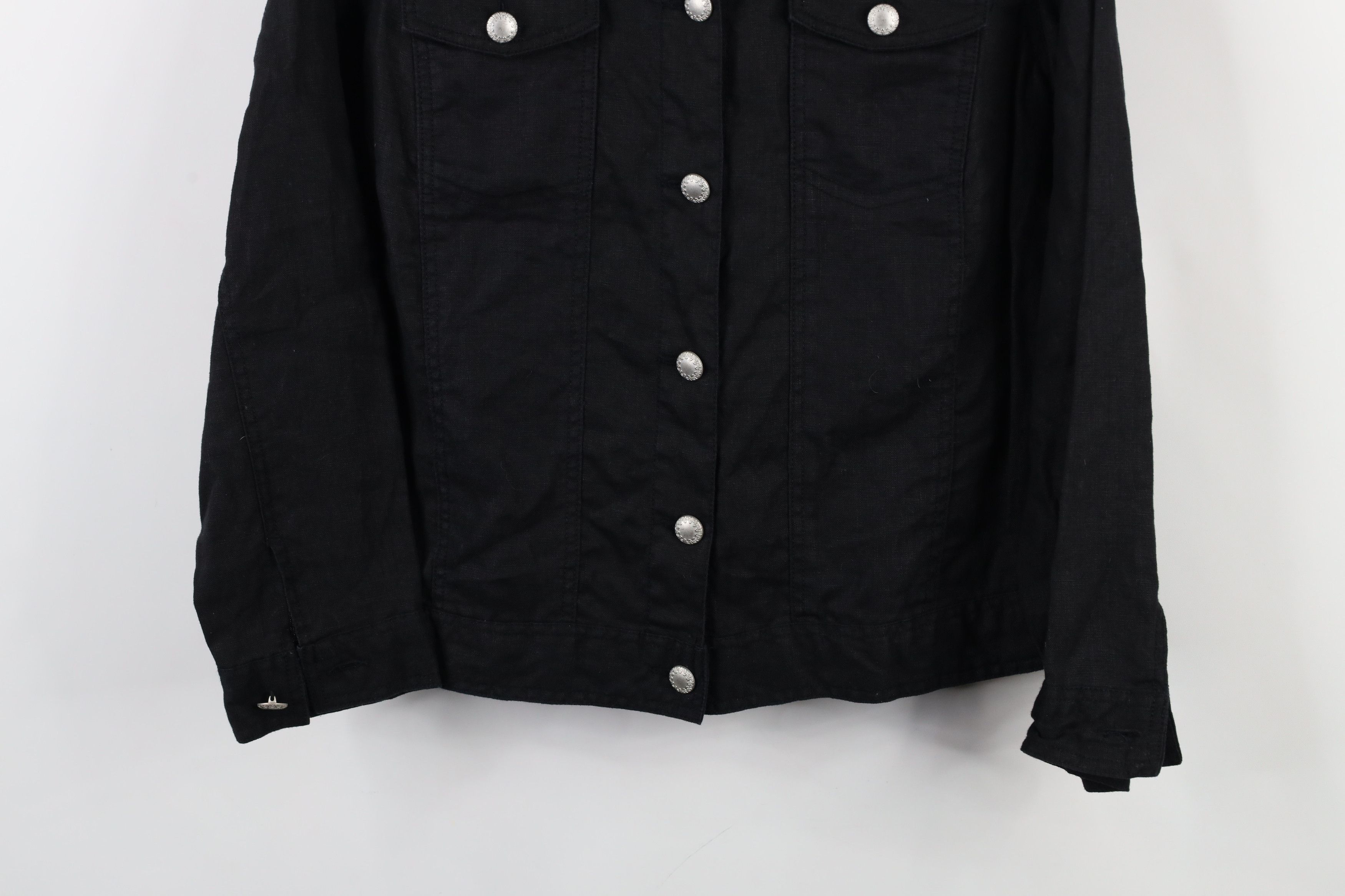 Vintage Lucy & Laurel Linen Full Button Trucker Jacket Black Size XL / US 12-14 / IT 48-50 - 3 Thumbnail
