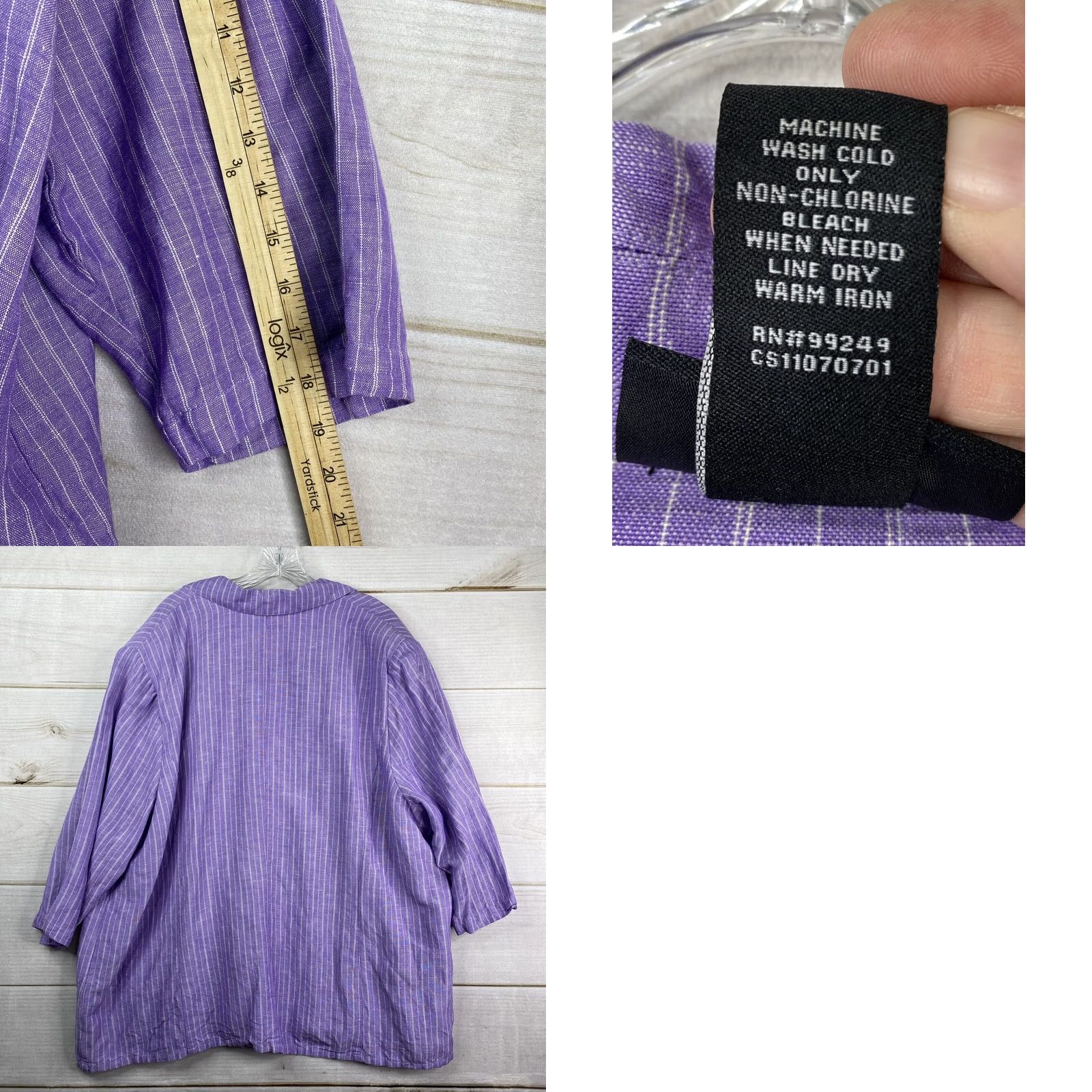 Vintage Maggie Barnes Blazer Jacket 2X Purple Striped Embroidered Linen Blazer Women Size XXL / US 16-18 / IT 52-54 - 8 Thumbnail