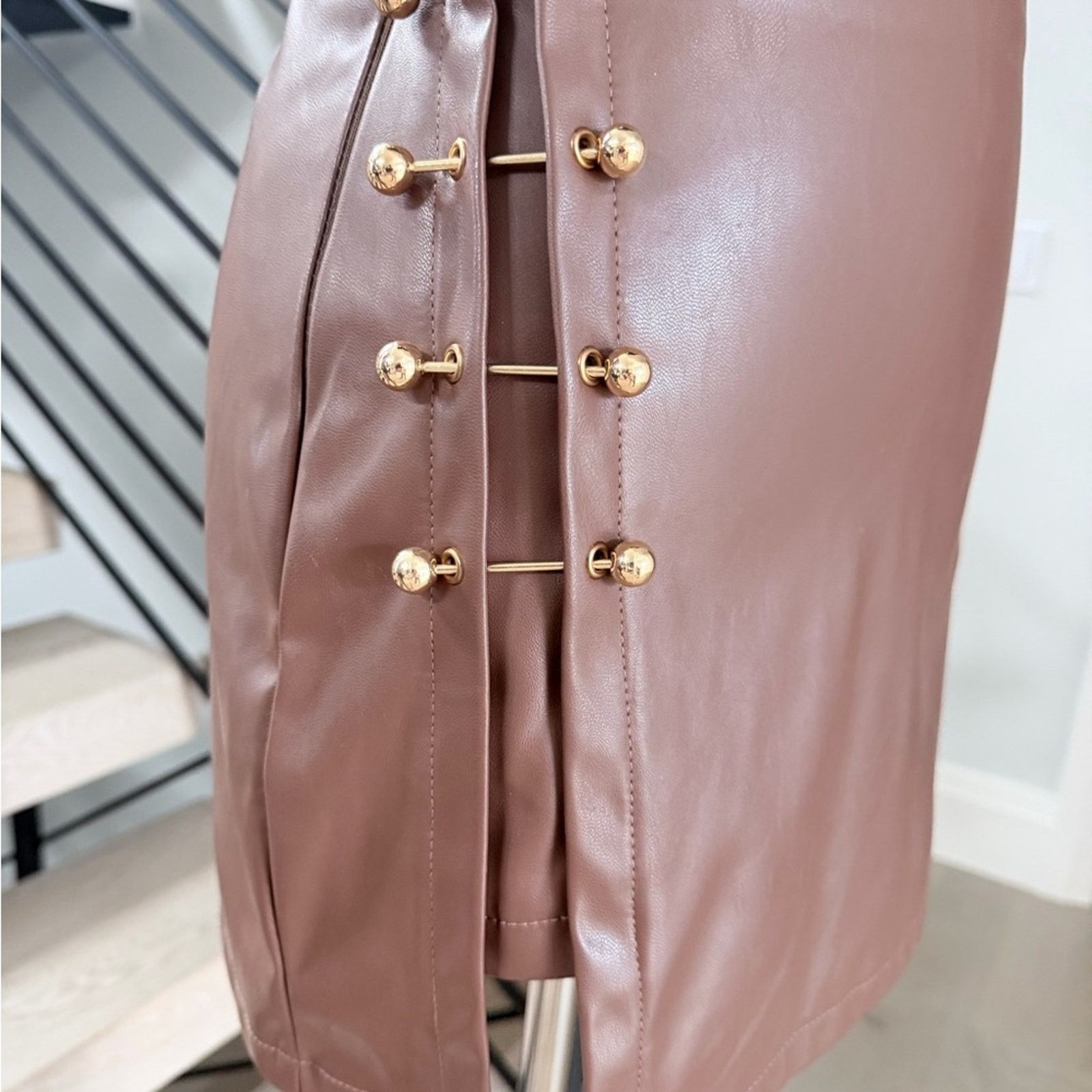 Other New Y2K Brown Faux Leather Mini Skirt size S Size 27" / US 4 / IT 40 - 12 Thumbnail