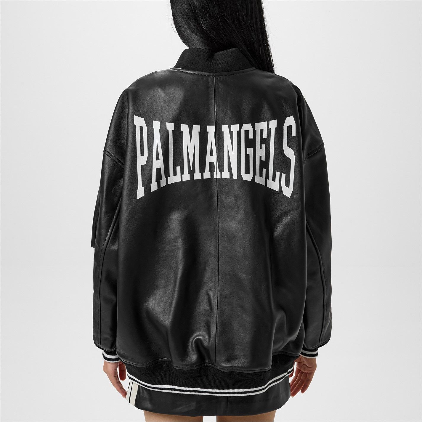 Palm Angels o1g2r1mq0325 College Leather Bomber Jacket in Black & White Size S / US 4 / IT 40 - 5 Thumbnail