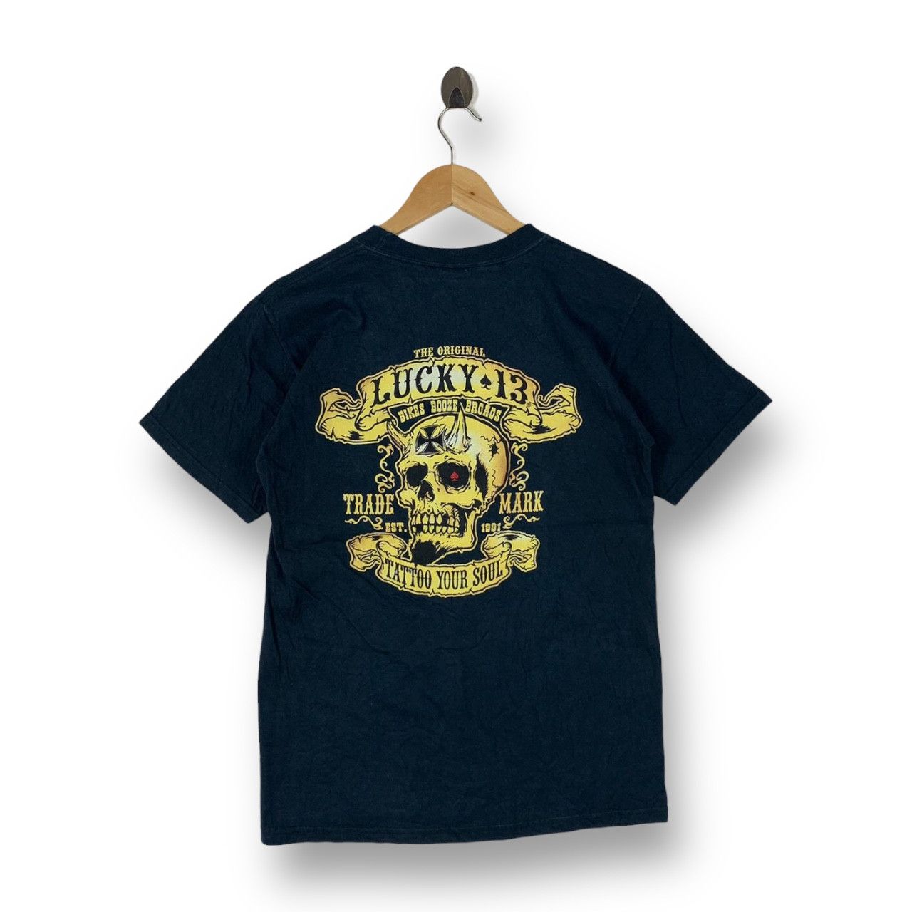 Other Vintage Lucky 13 Black Skull Biker Rockabilly Tee Size US S / EU 44-46 / 1 - 1 Thumbnail