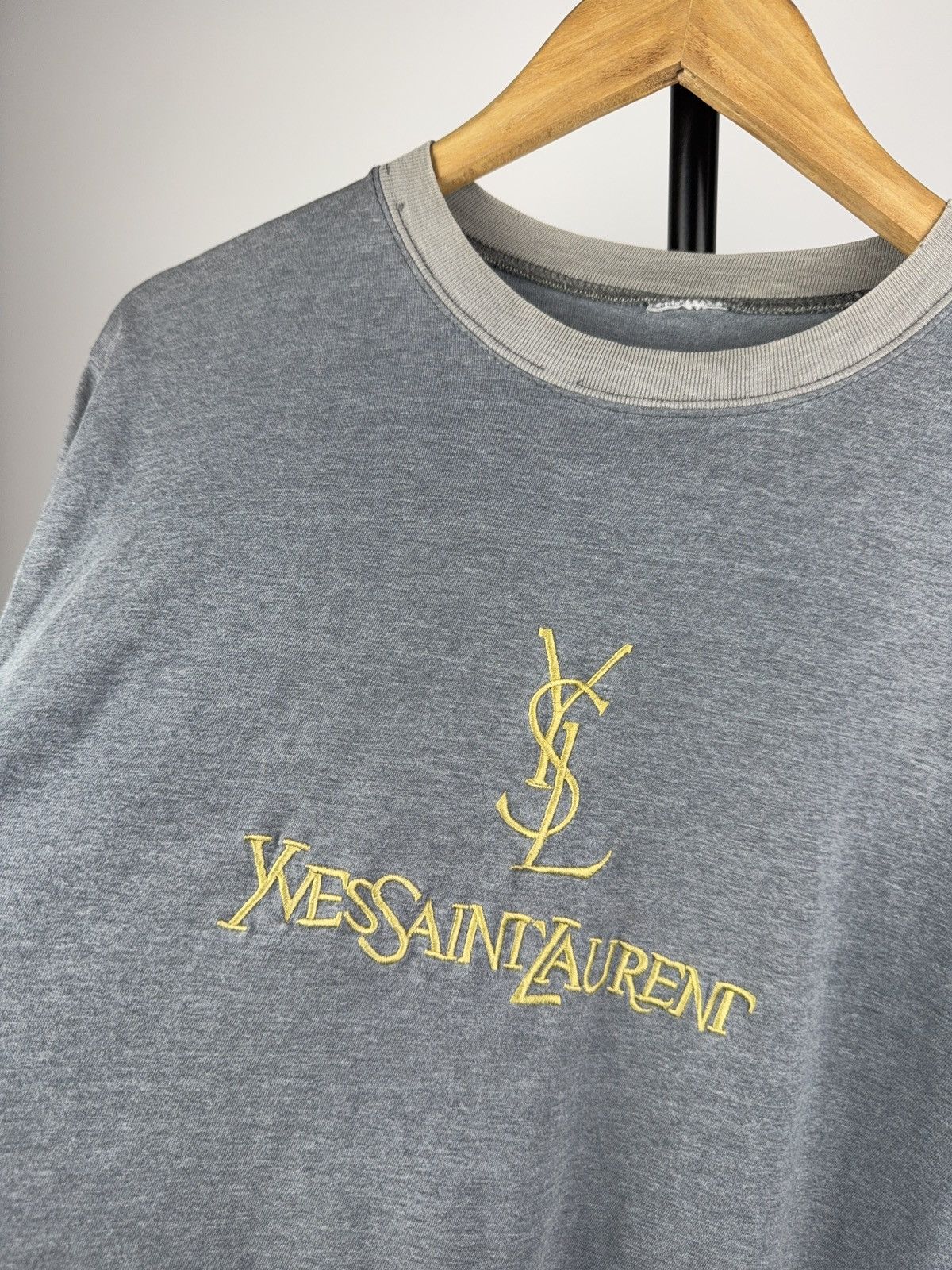 Vintage YSL Inspired 90s Vintage Embroidered Logo Tee Faded Gray Size US M / EU 48-50 / 2 - 3 Thumbnail