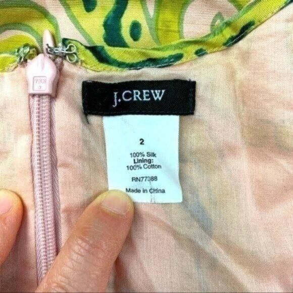 J.Crew J. Crew Fresco Paisley Green & Pink Silk Shift Mini Dress Sz Size XS / US 0-2 / IT 36-38 - 2 Thumbnail