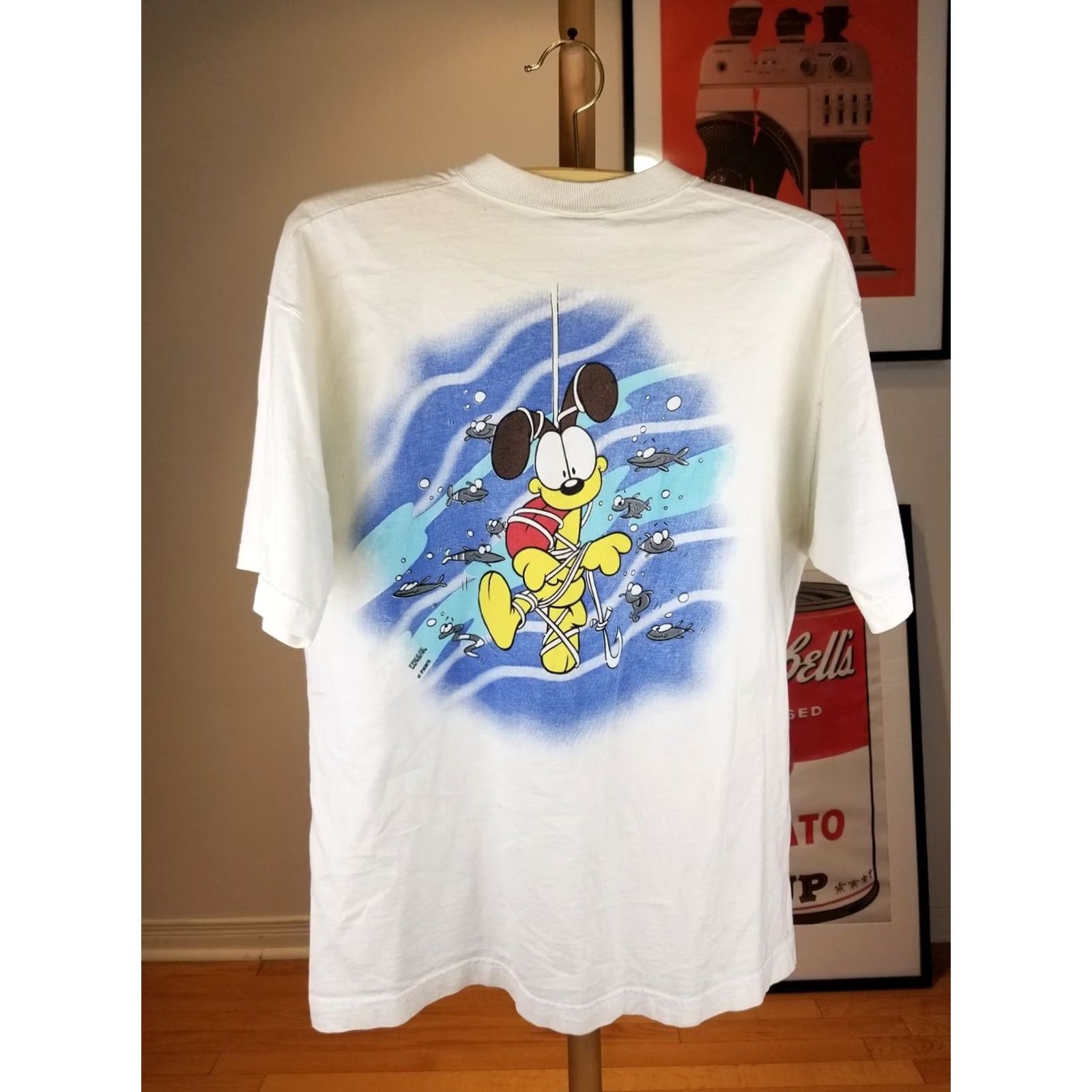 Fruit Of The Loom VINTAGE 96' GARFIELD FISHING BOAT T-SHIRT LARGE ALL OVER PRINT 2 SIDE PRINT Size US L / EU 52-54 / 3 - 6 Thumbnail