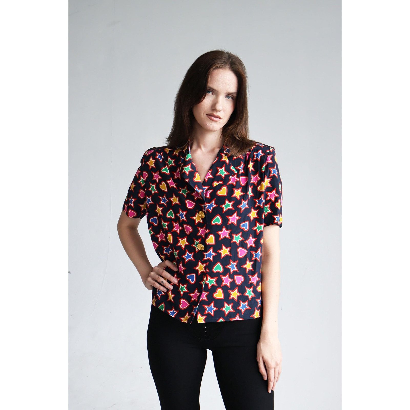 Givenchy Vintage Givenchy 1990s Silk Star and Heart Print Blouse Size M / US 6-8 / IT 42-44 - 1 Thumbnail