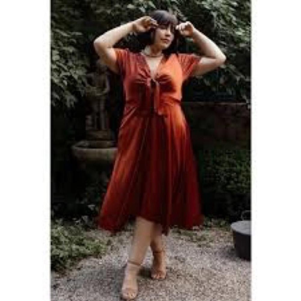 Designer Baltic Born l Poppy Satin Midi Dress XL Burnt Orange Rust Size XL / US 12-14 / IT 48-50 - 12 Thumbnail
